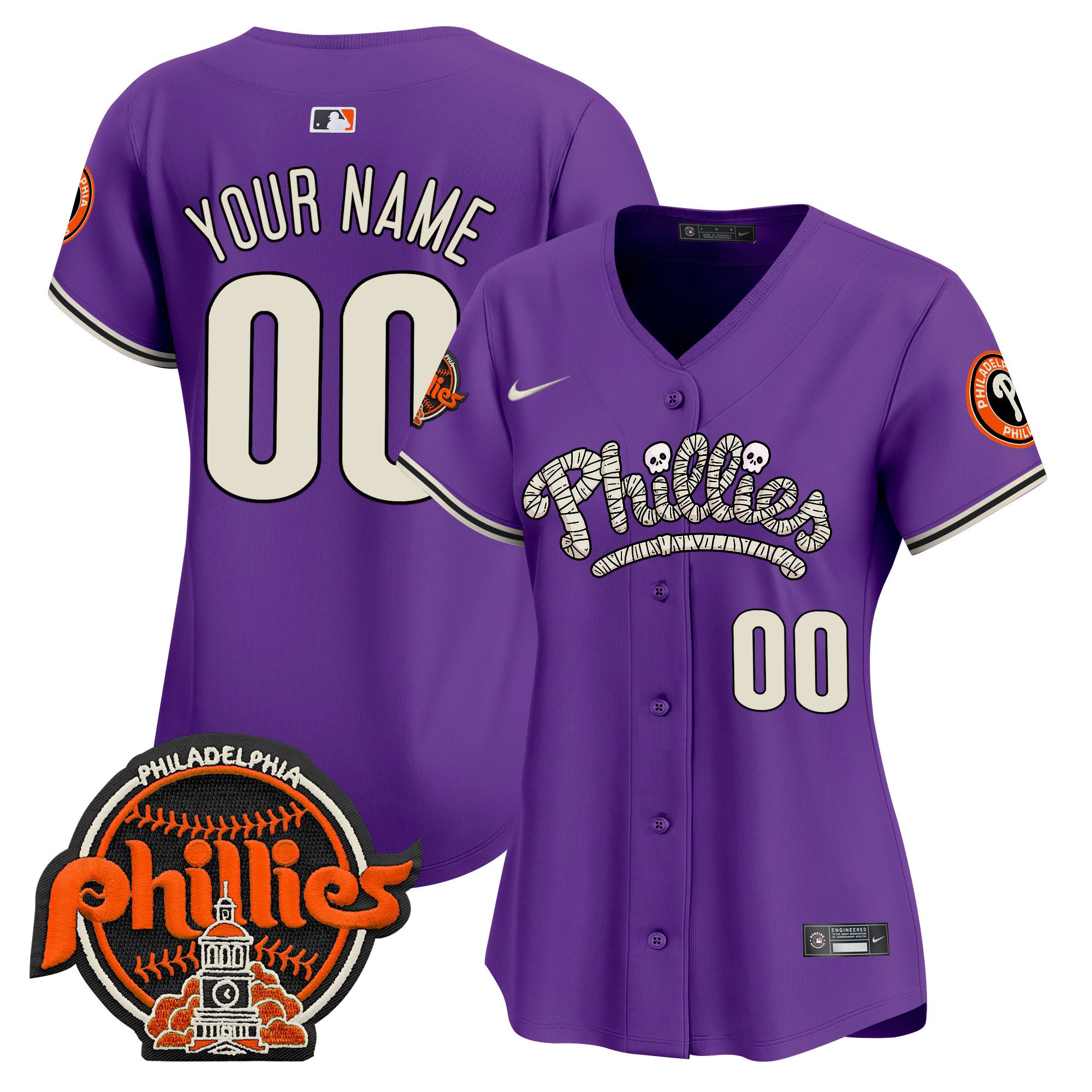 Phillies Halloween Vapor Premier Limited Custom Jersey - All Stitched - Women, Purple