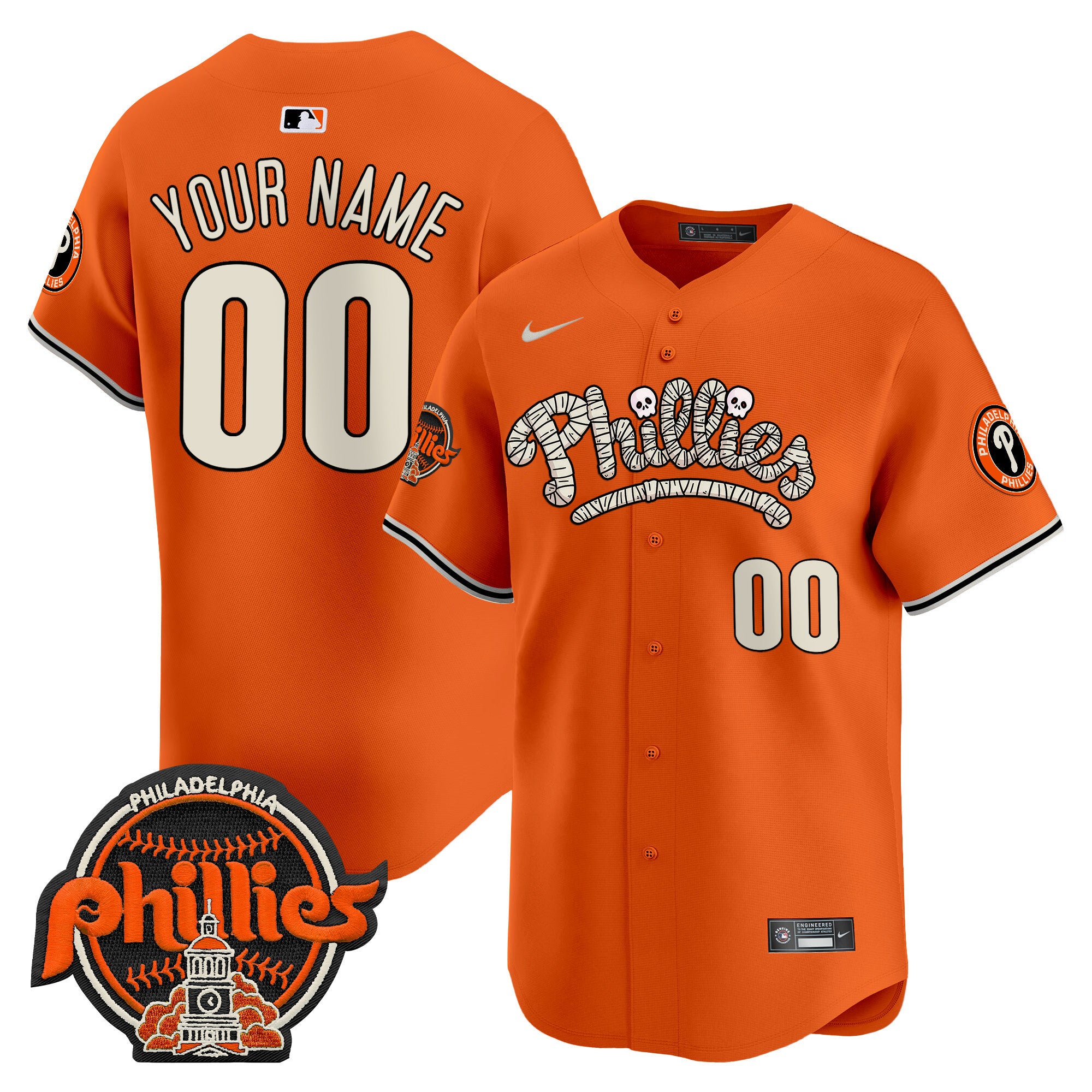 Phillies Halloween Vapor Premier Limited Custom Jersey - All Stitched - Men, Orange