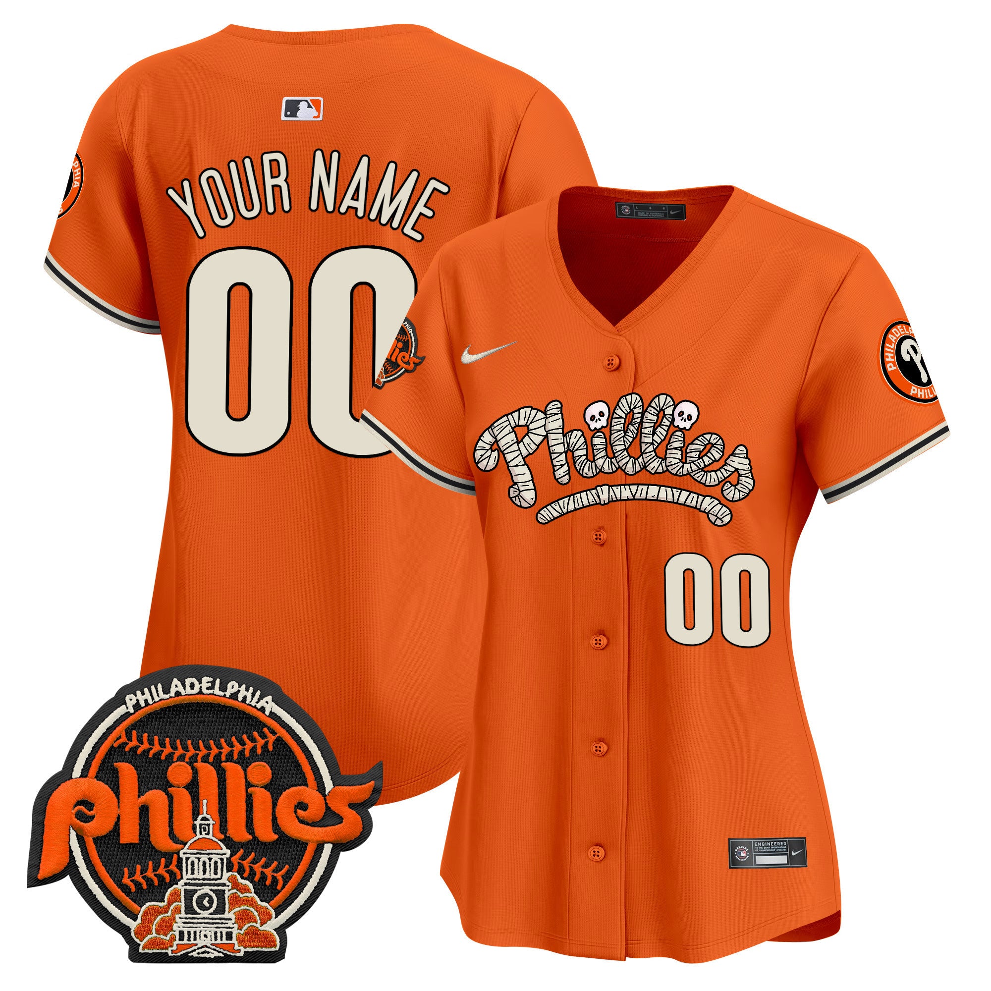 Phillies Halloween Vapor Premier Limited Custom Jersey - All Stitched - Women, Orange