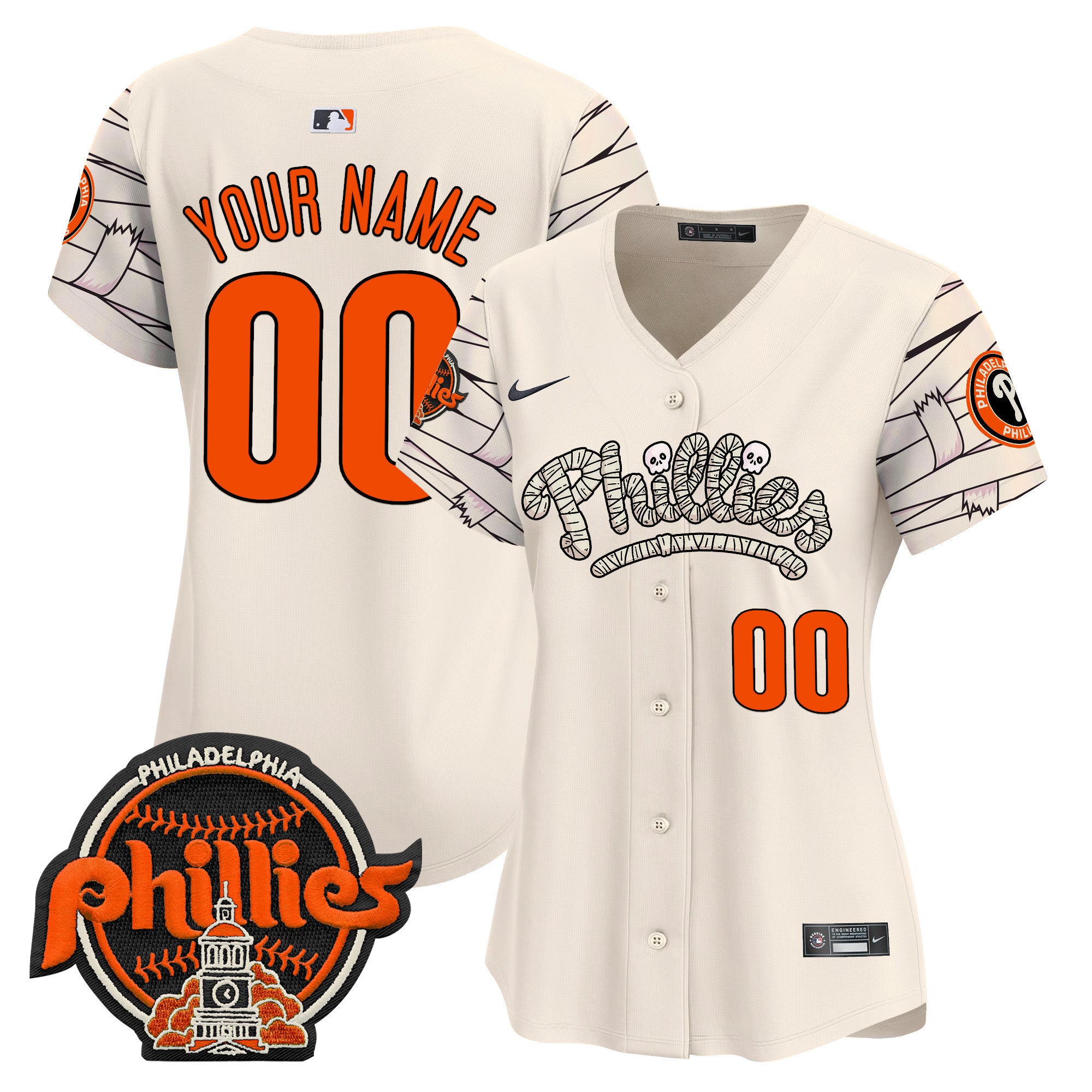 Phillies Halloween Vapor Premier Limited Custom Jersey V2 - All Stitched - Women, Cream