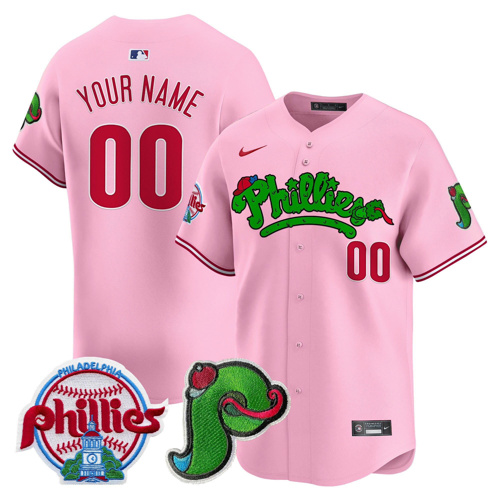 Phillies Phanatic Patch Vapor Premier Limited Custom Jersey V3 - All Stitched - Men, Light Pink
