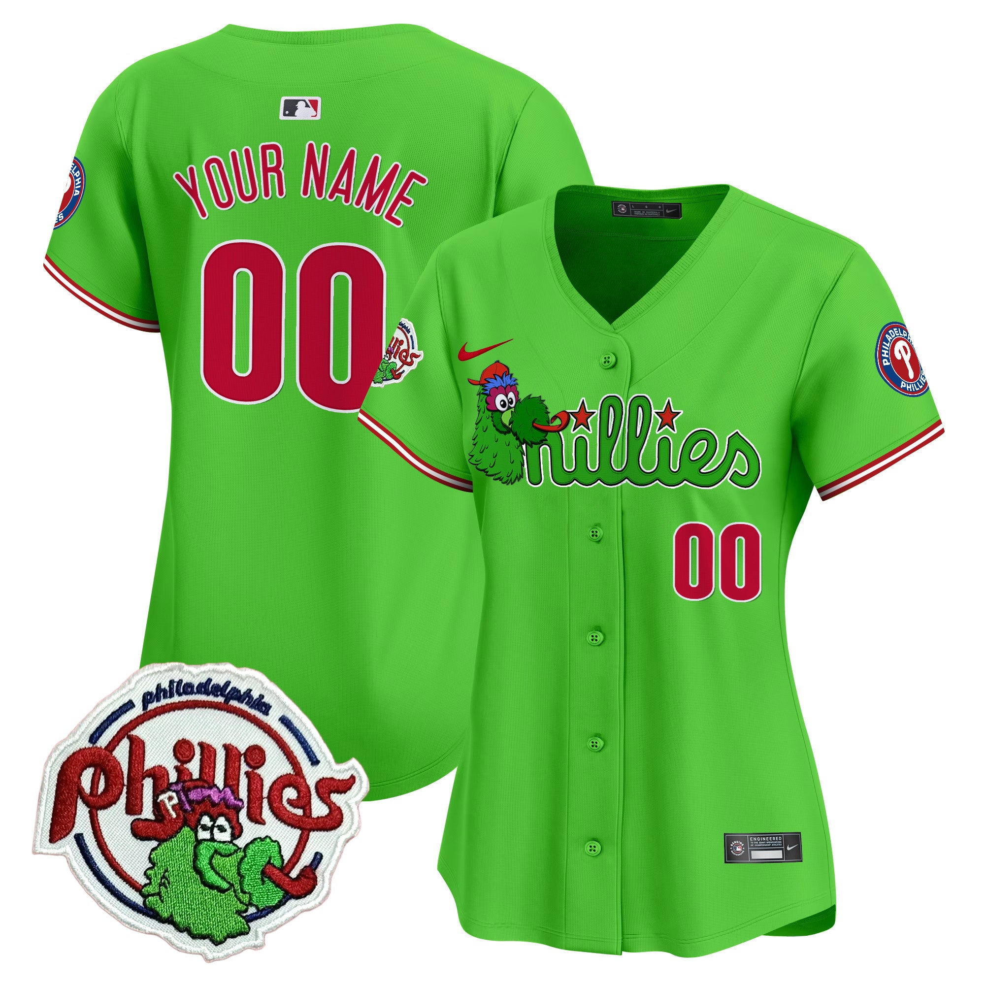 Phillies Phanatic Patch Vapor Premier Limited Custom Jersey V3 - All Stitched - Women, Green