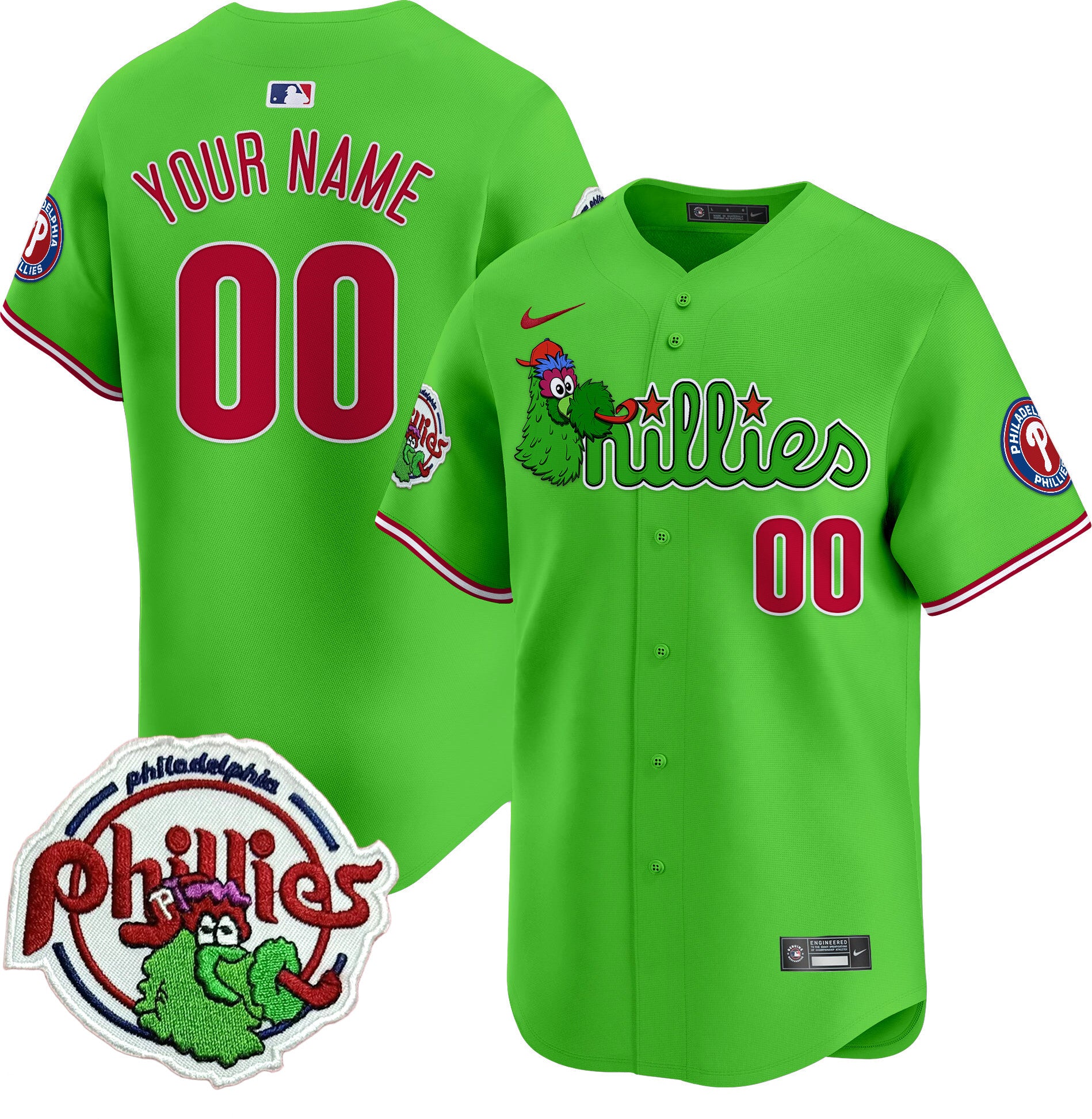 Phillies Phanatic Patch Vapor Premier Limited Custom Jersey V3 - All Stitched - Men, Green