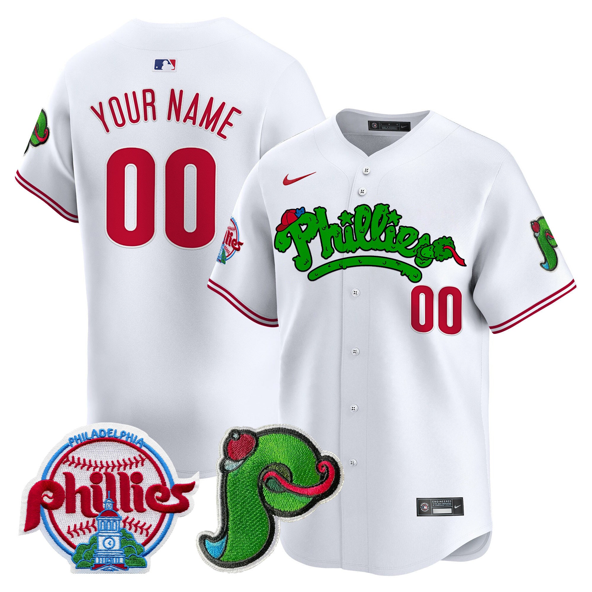 Phillies Phanatic Patch Vapor Premier Limited Custom Jersey V3 - All Stitched - Youth, White