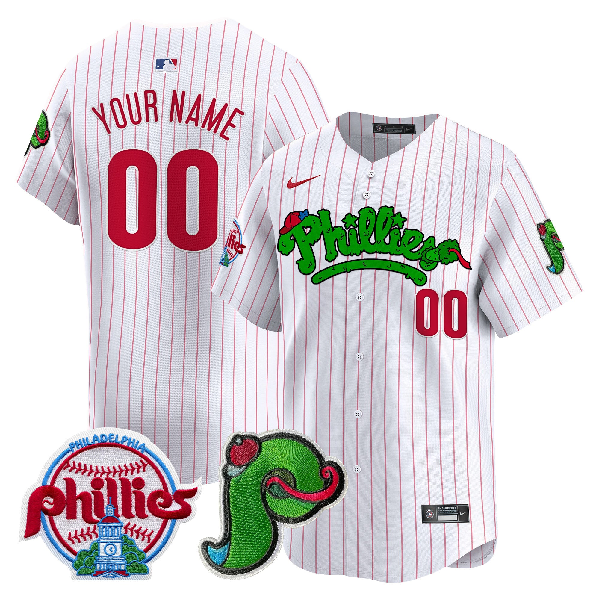 Phillies Phanatic Patch Vapor Premier Limited Custom Jersey V3 - All Stitched - Men, White Pinstripe