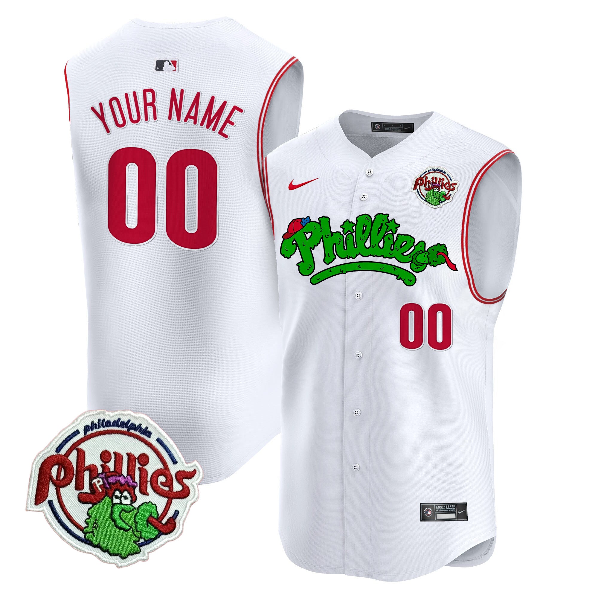 Phillies Phanatic Vapor Premier Sleeveless Custom Jersey - All Stitched - Men, White