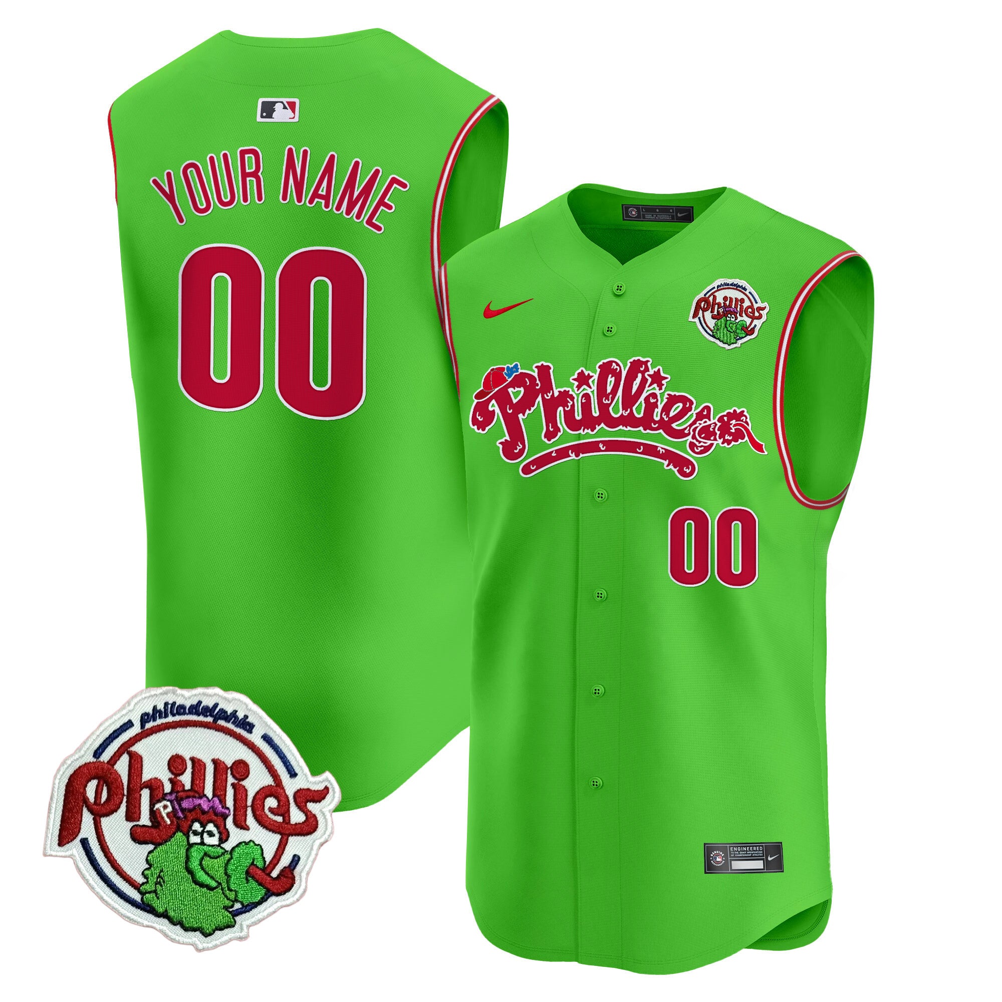 Phillies Phanatic Vapor Premier Sleeveless Custom Jersey - All Stitched - Men, Green