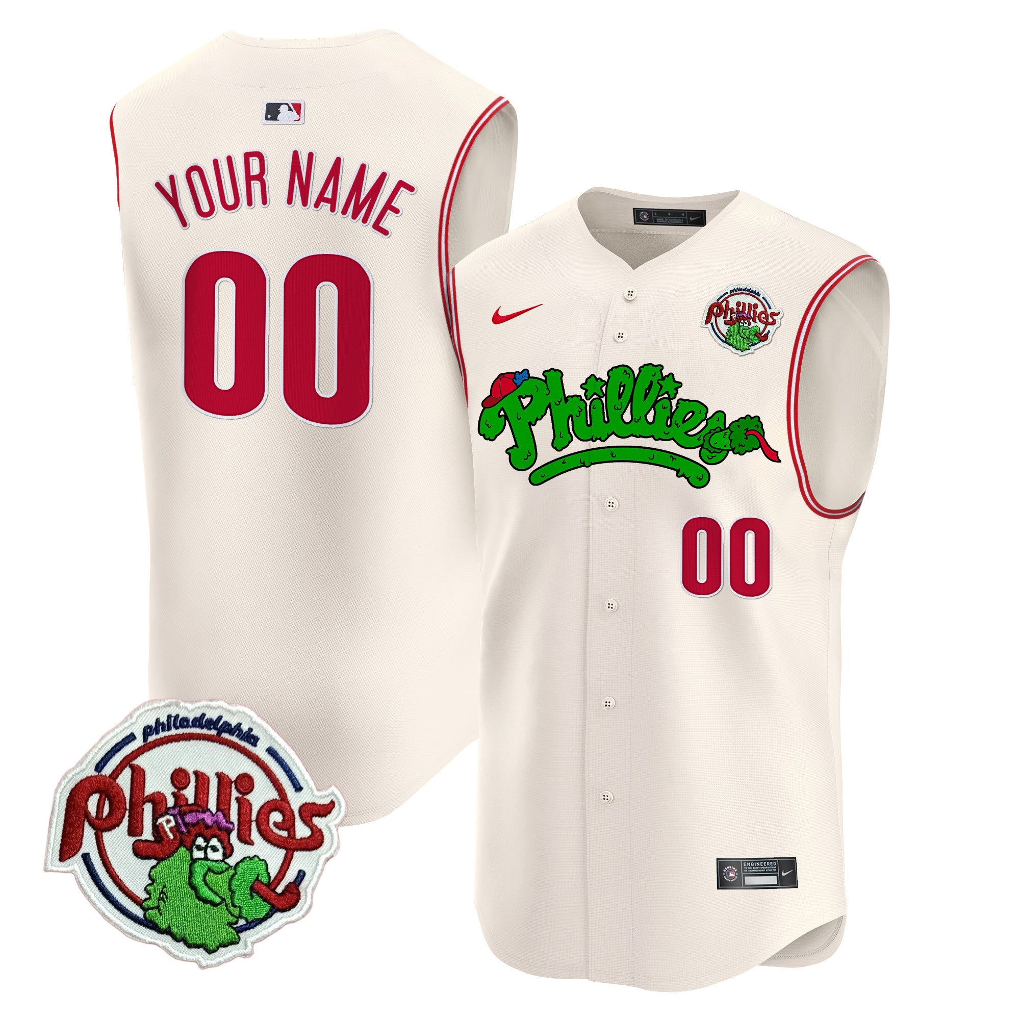 Phillies Phanatic Vapor Premier Sleeveless Custom Jersey - All Stitched - Men, Cream