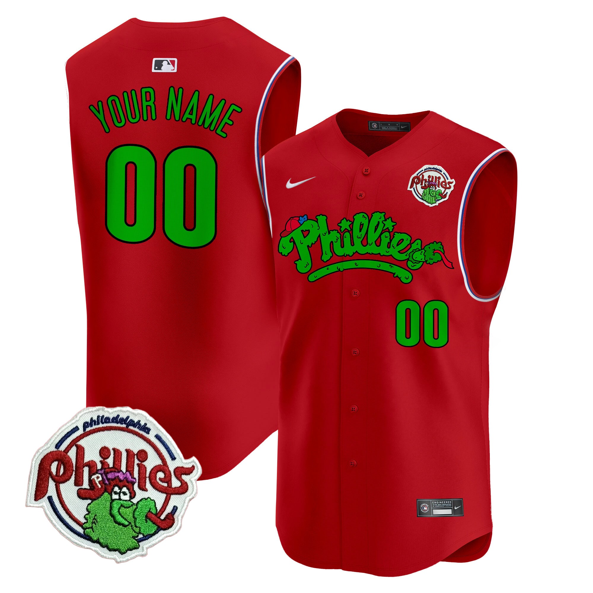 Phillies Phanatic Vapor Premier Sleeveless Custom Jersey - All Stitched - Men, Red