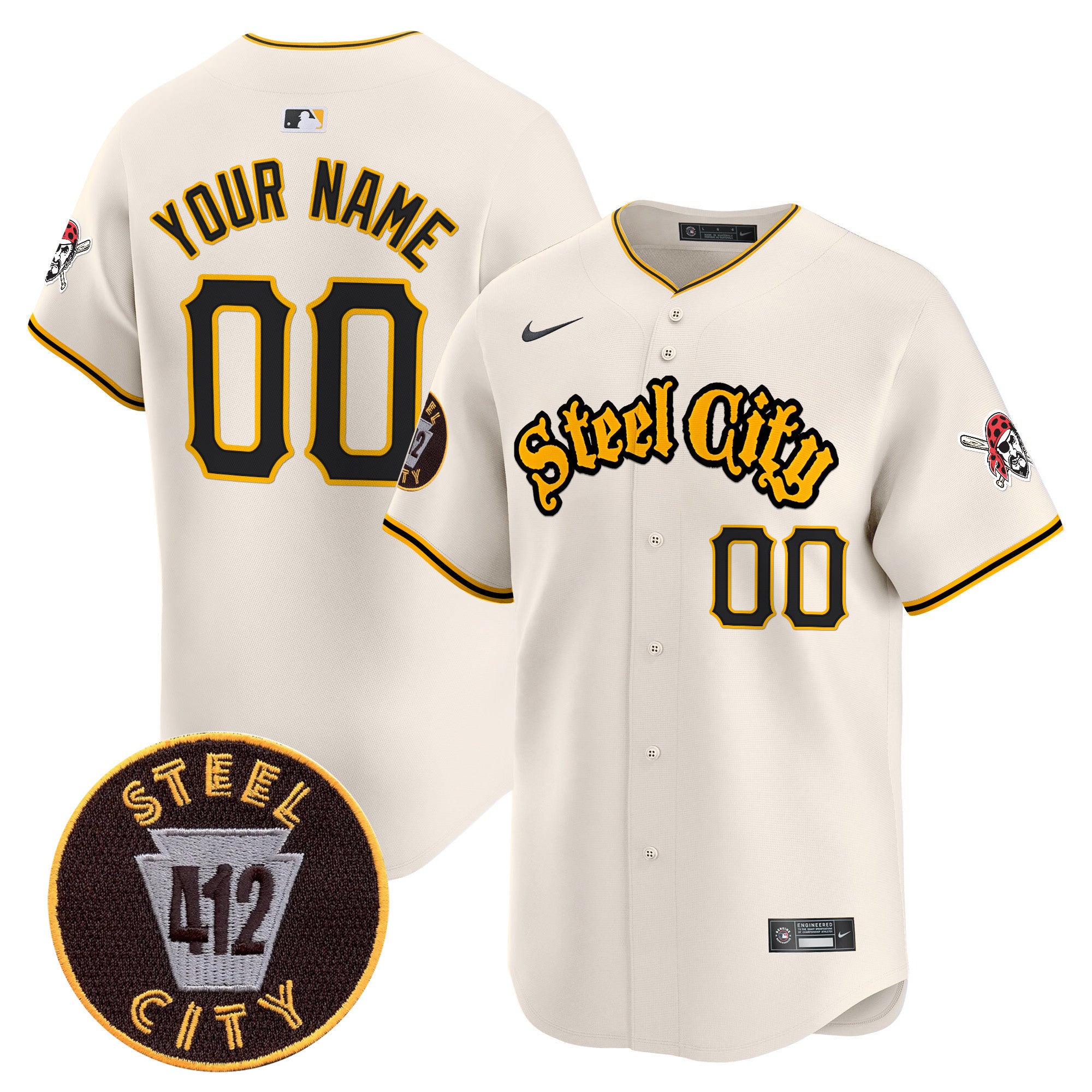 Pittsburgh Pirates 412 Patch Vapor Premier Limited Custom Jersey - All Stitched - Men, Cream