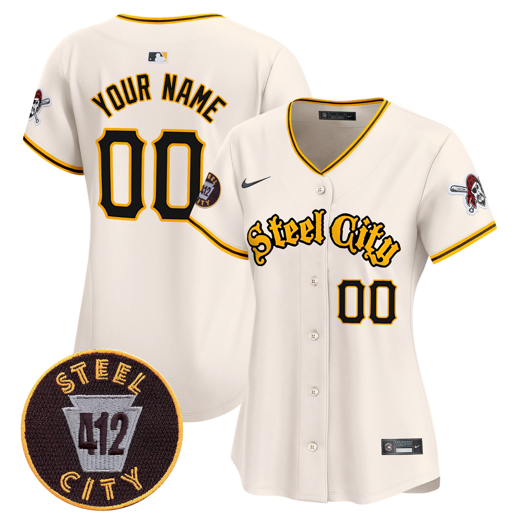 Pittsburgh Pirates 412 Patch Vapor Premier Limited Custom Jersey - All Stitched - Women, Cream