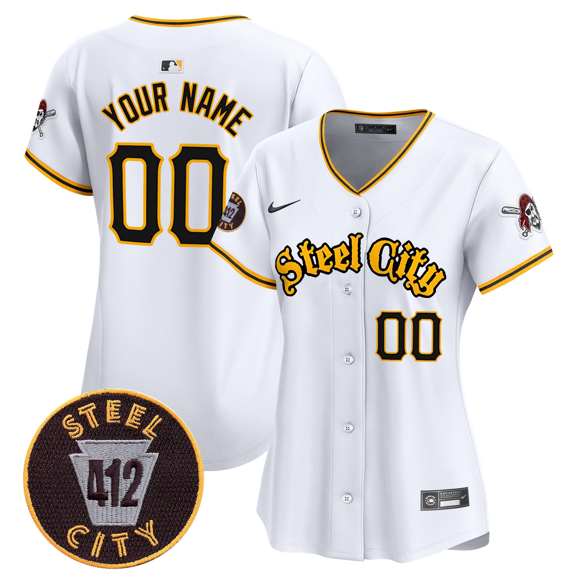 Pittsburgh Pirates 412 Patch Vapor Premier Limited Custom Jersey - All Stitched - Women, White