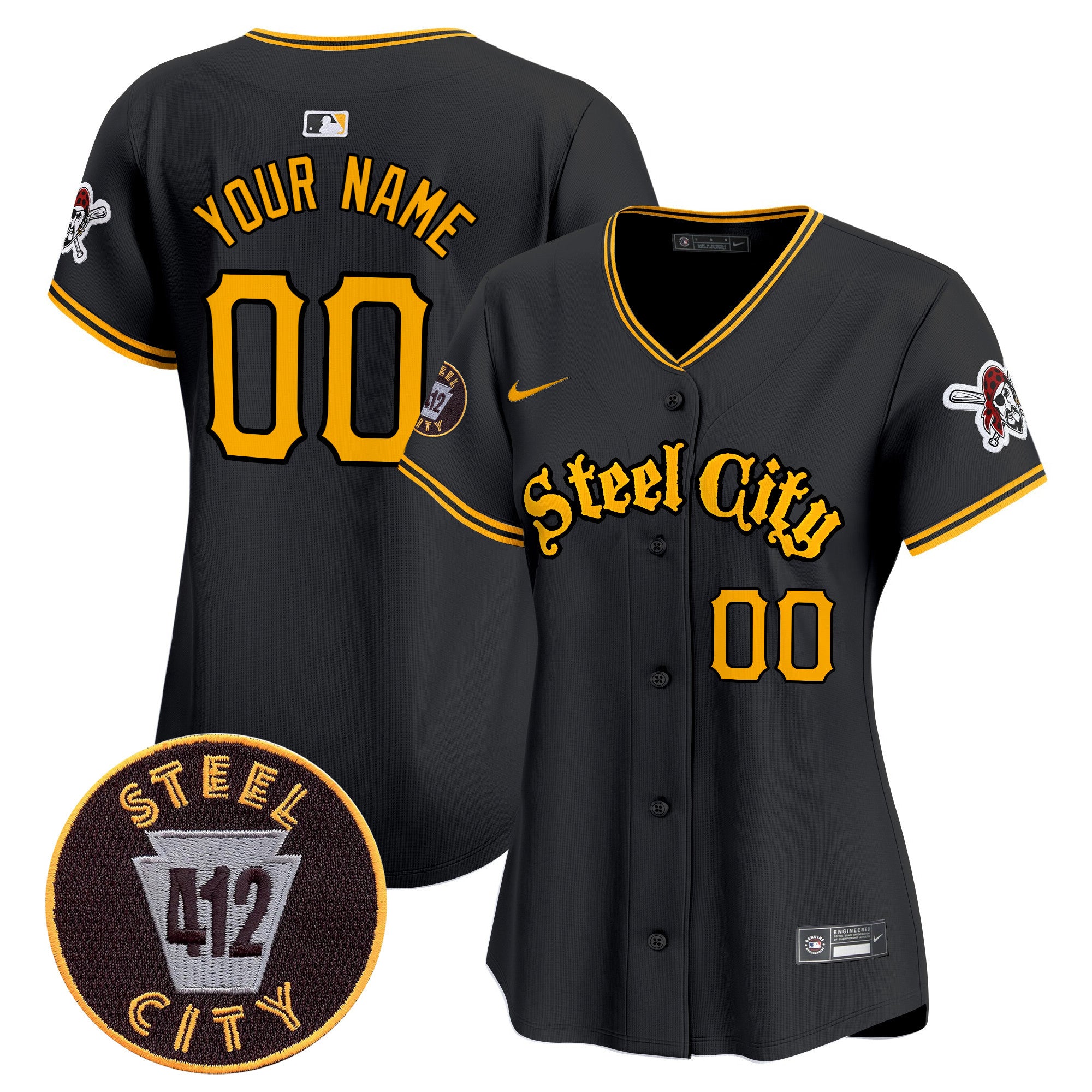Pittsburgh Pirates 412 Patch Vapor Premier Limited Custom Jersey - All Stitched - Women, Black