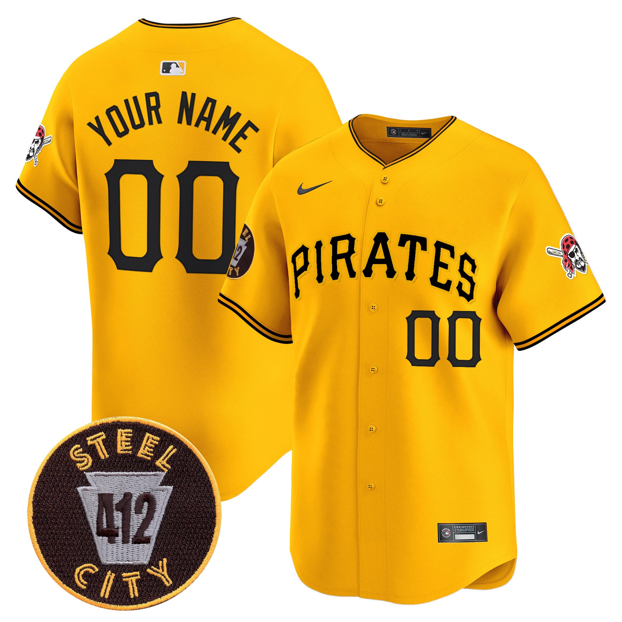 Pittsburgh Pirates 412 Patch Vapor Premier Limited Custom Jersey V3 - All Stitched - Men, Gold