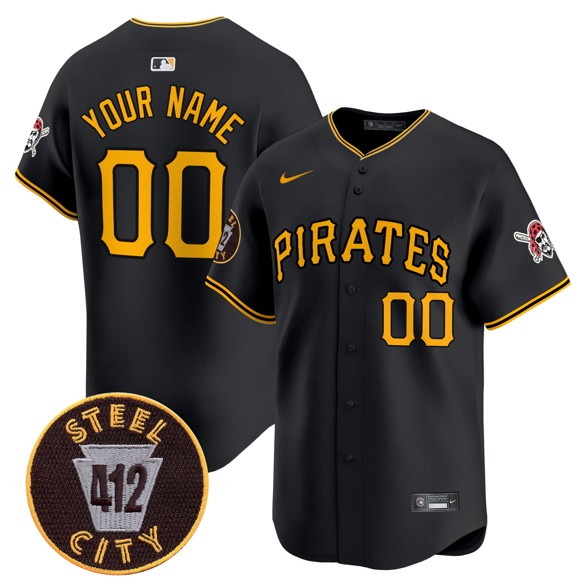 Pittsburgh Pirates 412 Patch Vapor Premier Limited Custom Jersey V3 - All Stitched - Men, Black