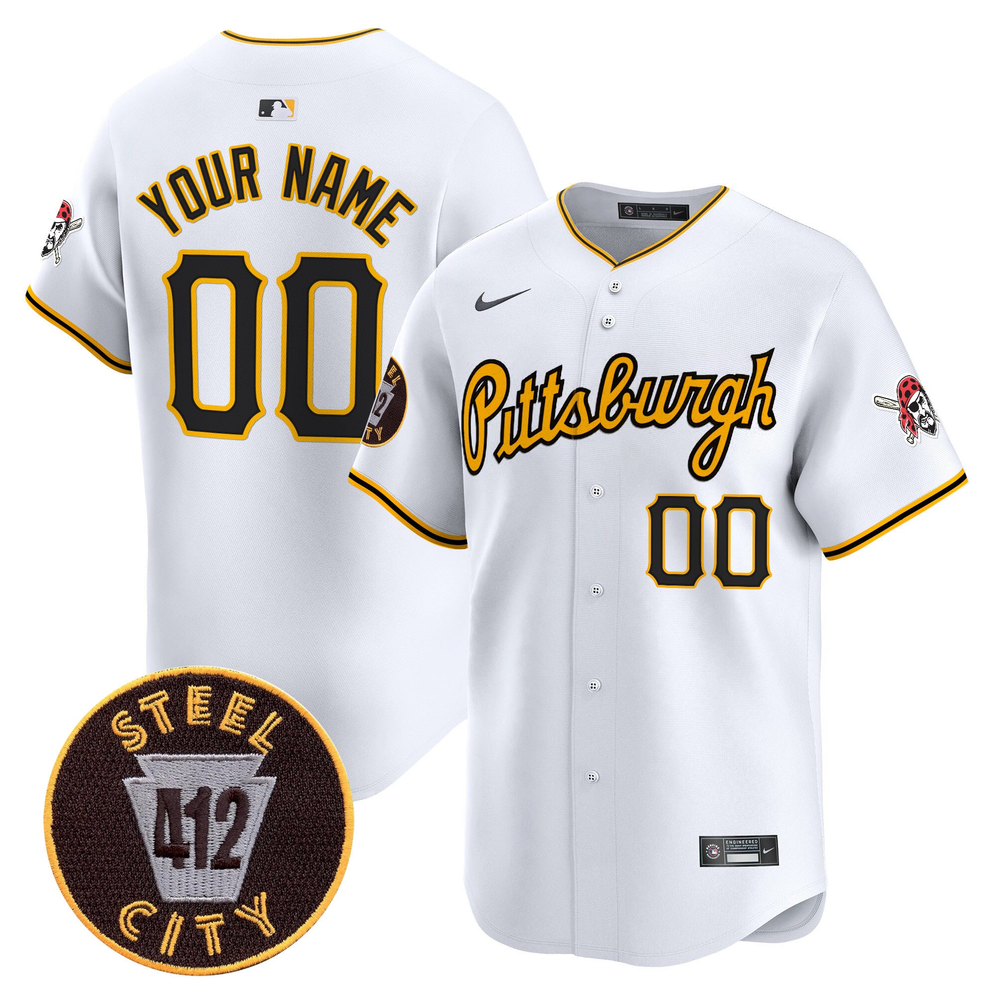 Pittsburgh Pirates 412 Patch Vapor Premier Limited Custom Jersey V4 - All Stitched - Men, White