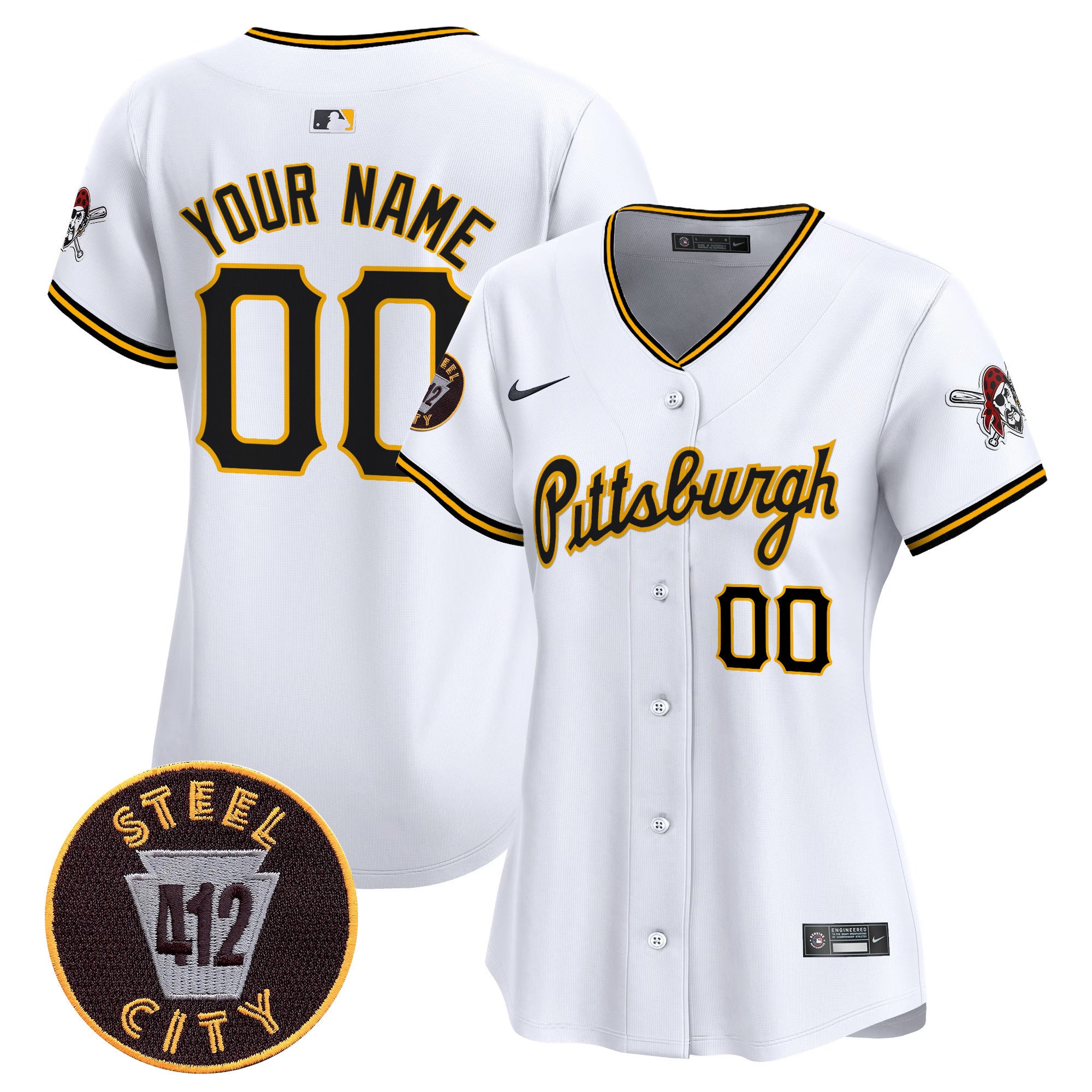 Pittsburgh Pirates 412 Patch Vapor Premier Limited Custom Jersey V4 - All Stitched - Women, White
