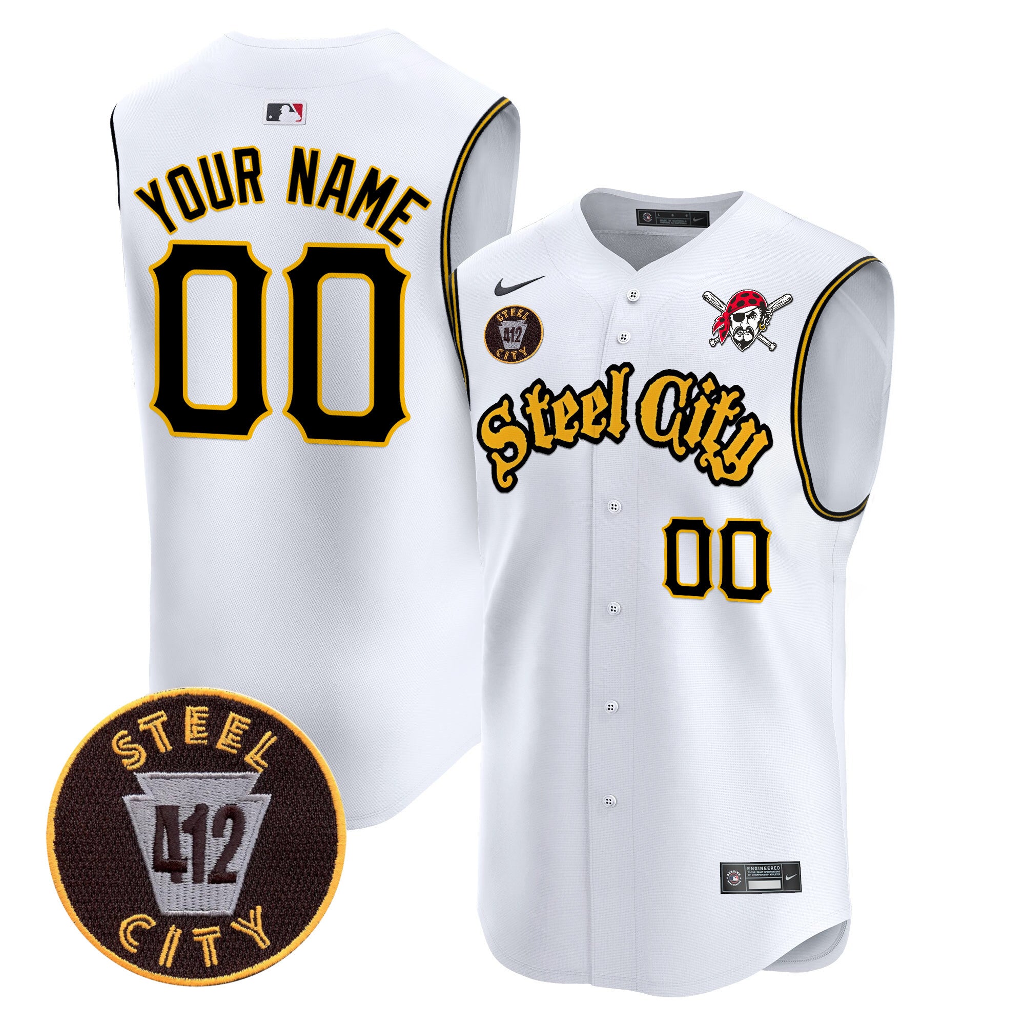 Pittsburgh Pirates 412 Patch Vapor Premier Sleeveless Custom Jersey - All Stitched - Men, White