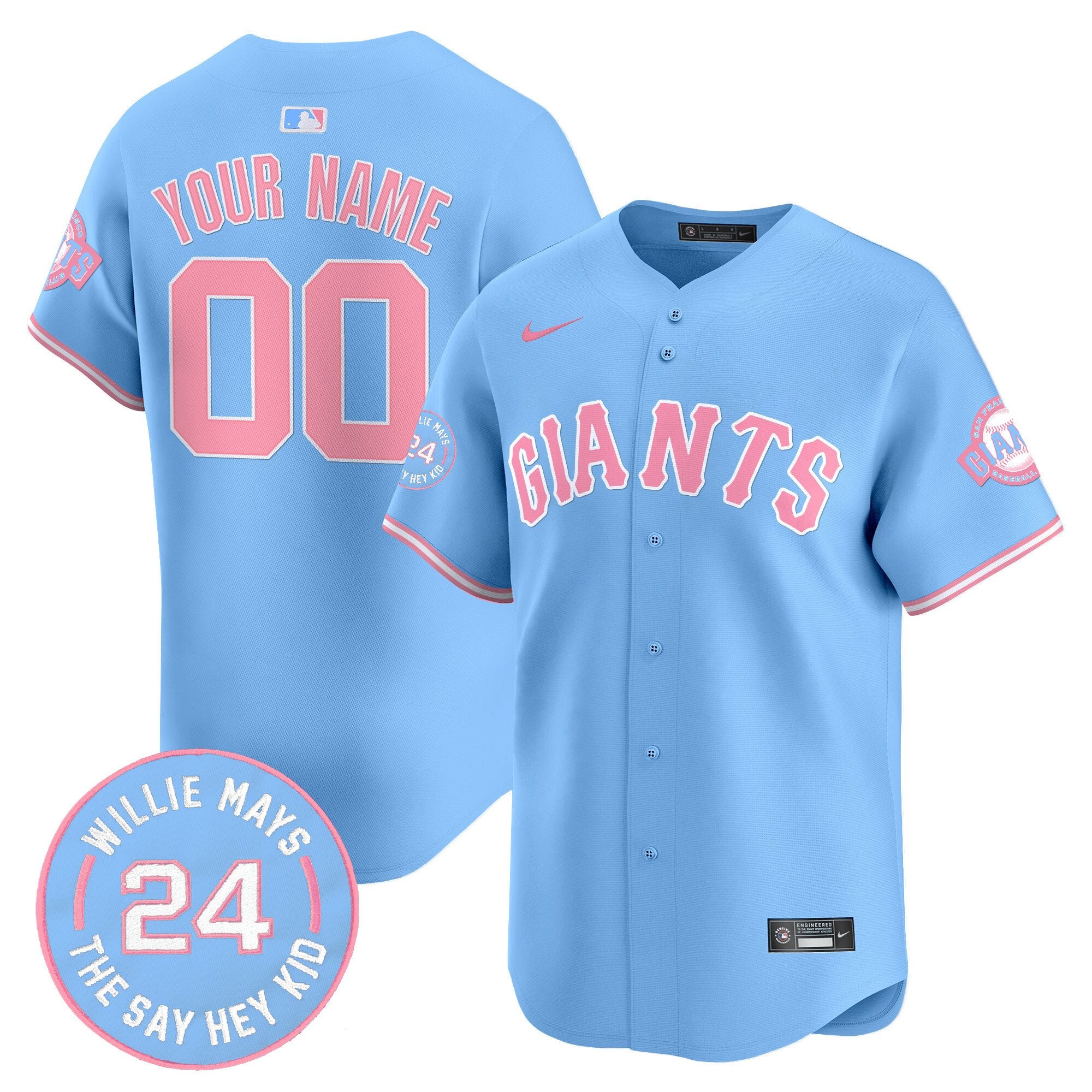 San Francisco Giants Bubblegum Pink Vapor Premier Limited Custom Jersey - All Stitched - Men, Light Blue