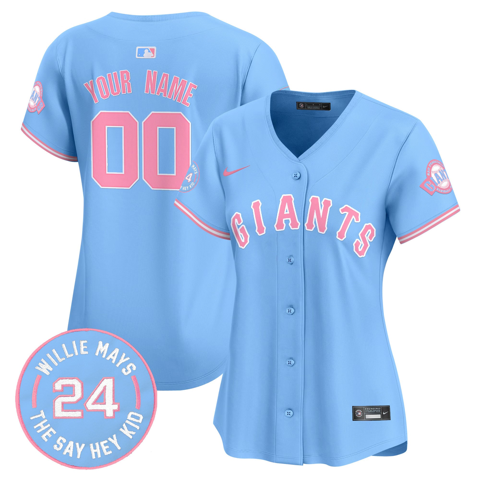San Francisco Giants Bubblegum Pink Vapor Premier Limited Custom Jersey - All Stitched - Women, Light Blue