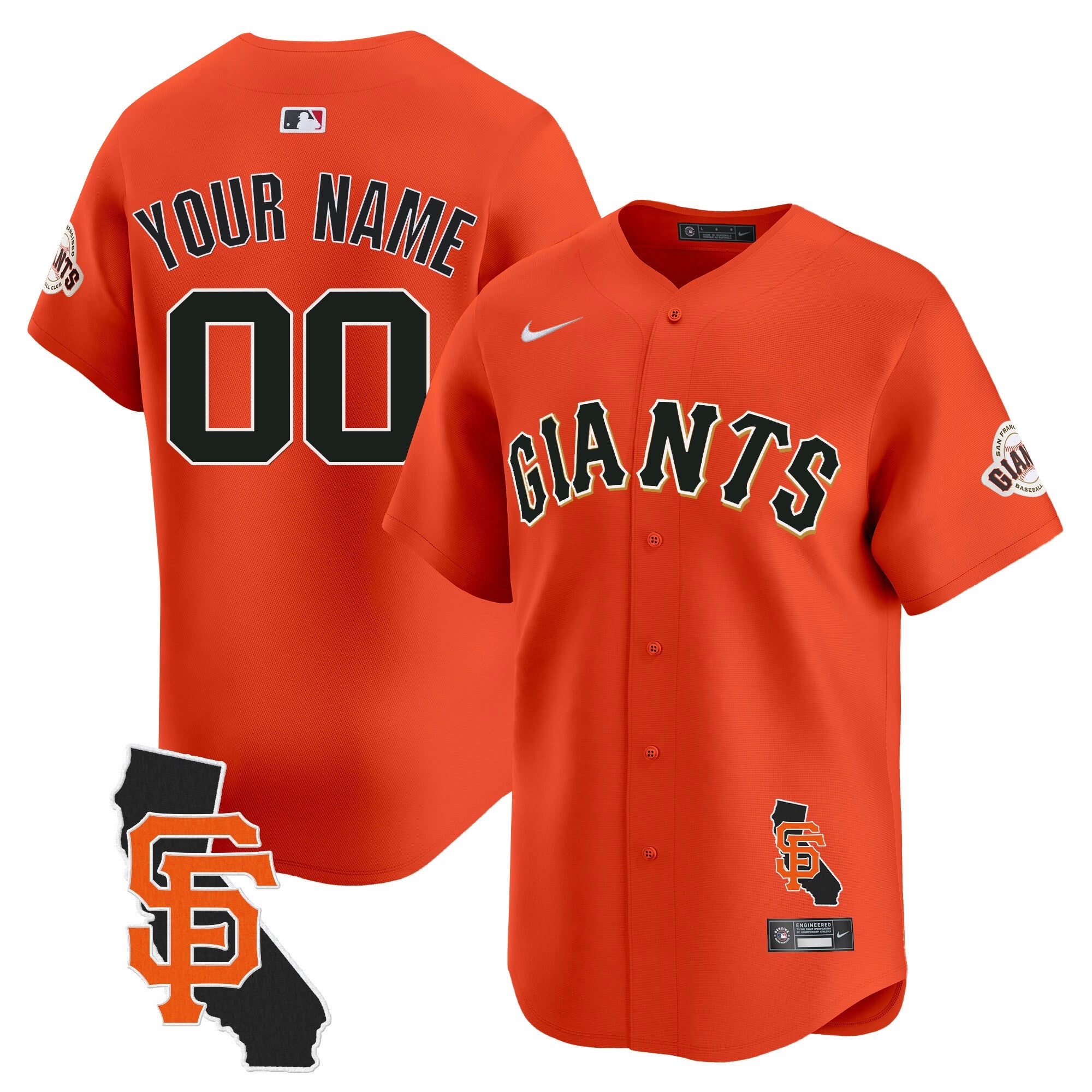 San Francisco Giants California Patch Vapor Premier Limited Custom Jersey - All Stitched - Youth, Orange