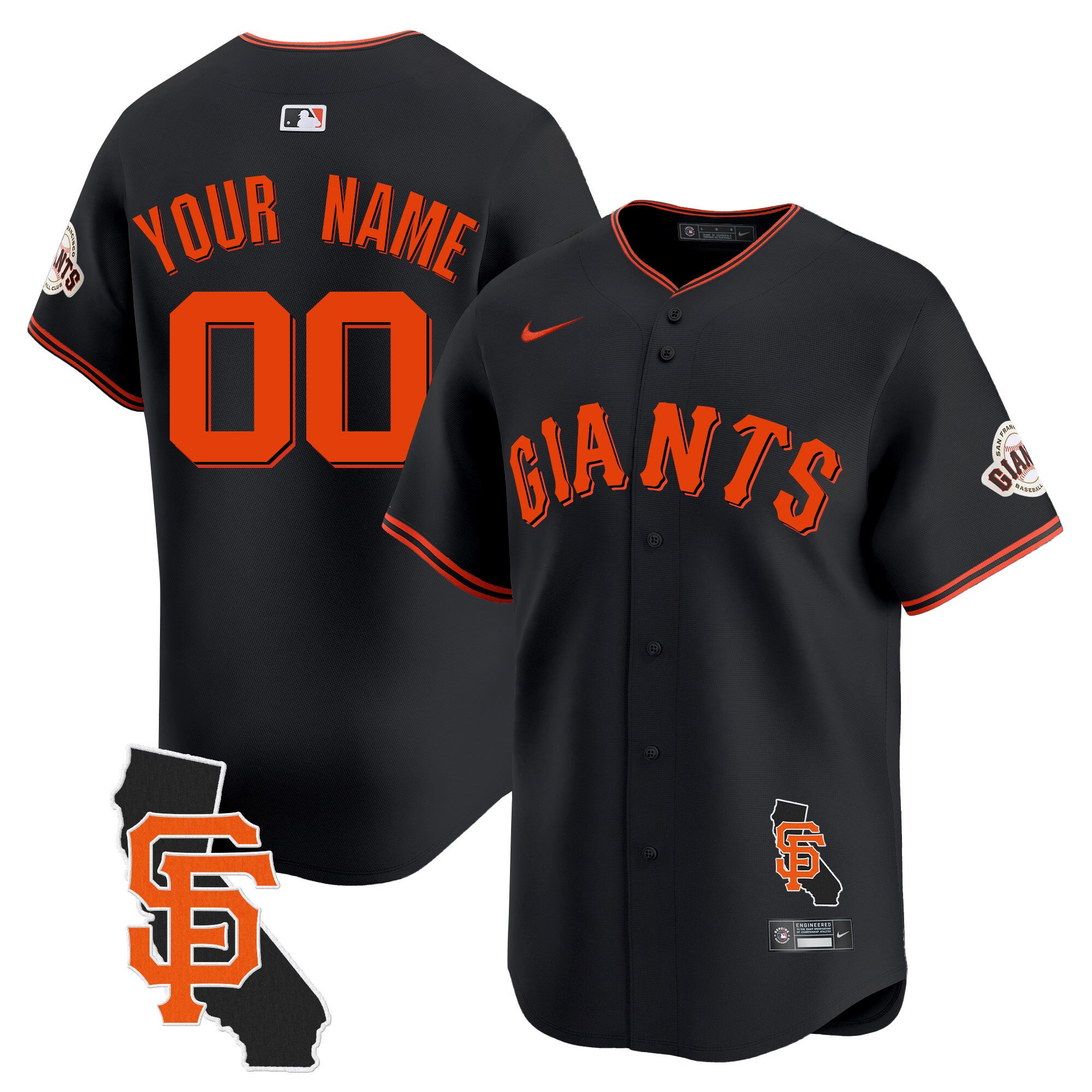 San Francisco Giants California Patch Vapor Premier Limited Custom Jersey - All Stitched - Men, Black