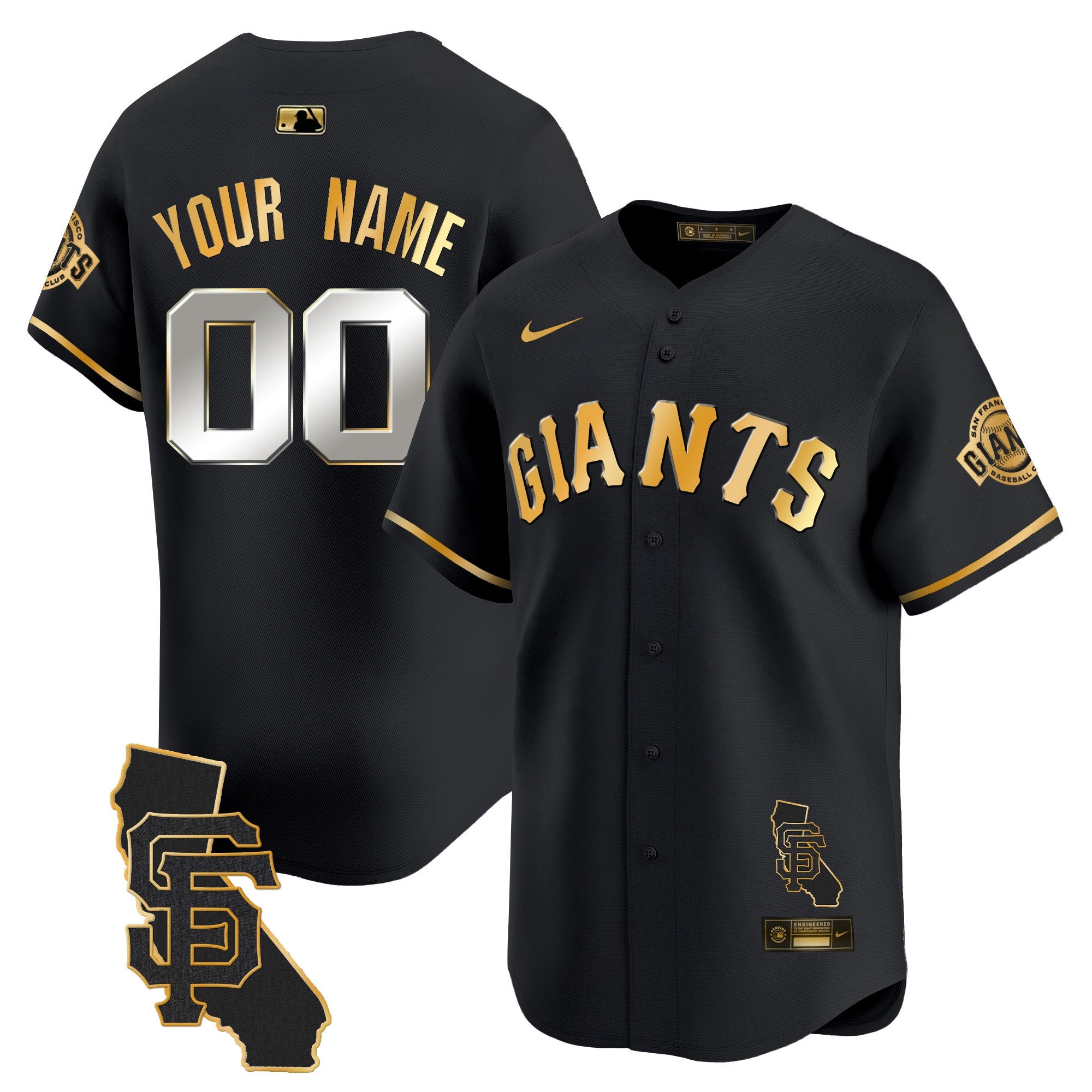 San Francisco Giants California Patch Vapor Premier Limited Custom Jersey - All Stitched - Men, Black Gold