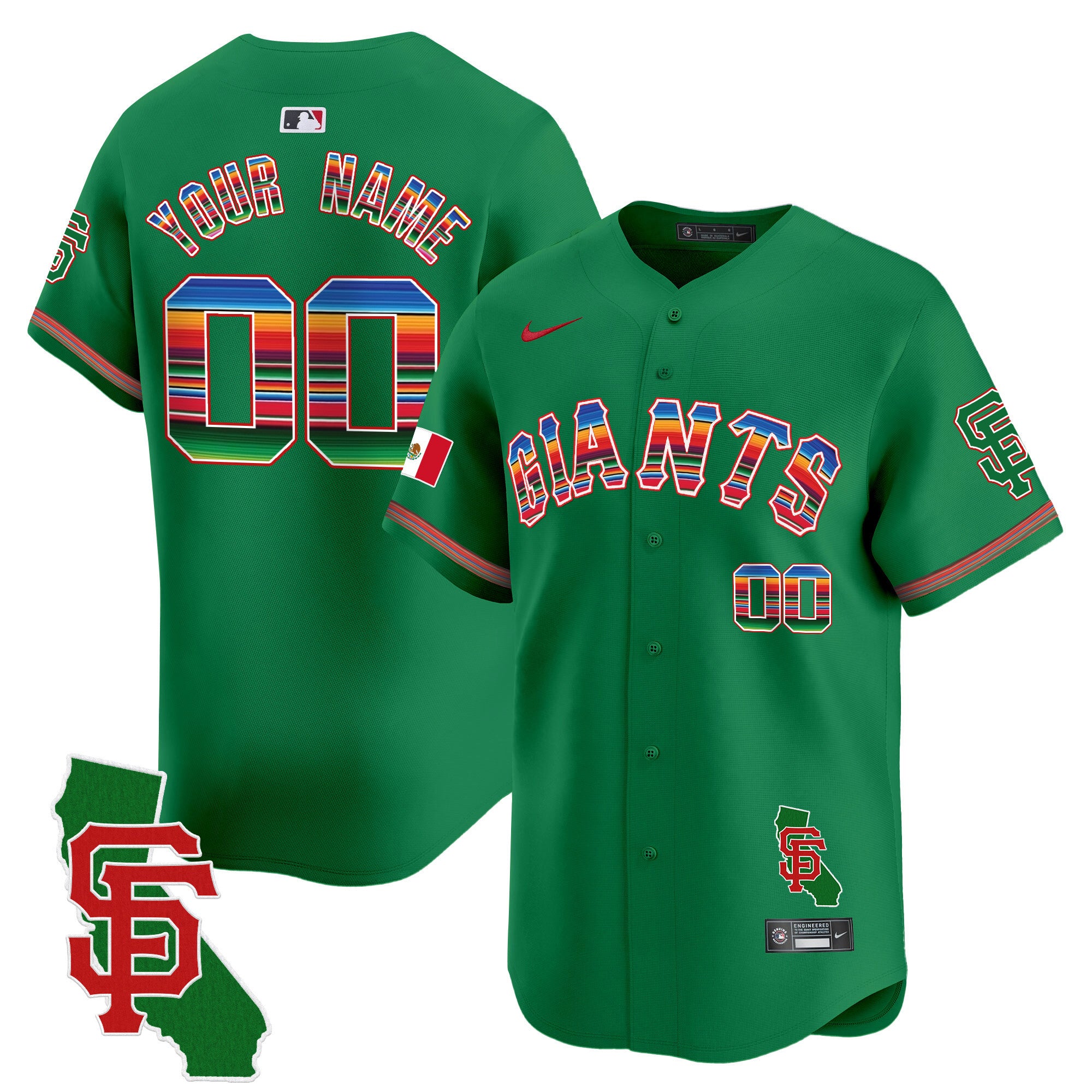 San Francisco Giants Mexico California Patch Vapor Premier Limited Custom Jersey - All Stitched - Men, Green