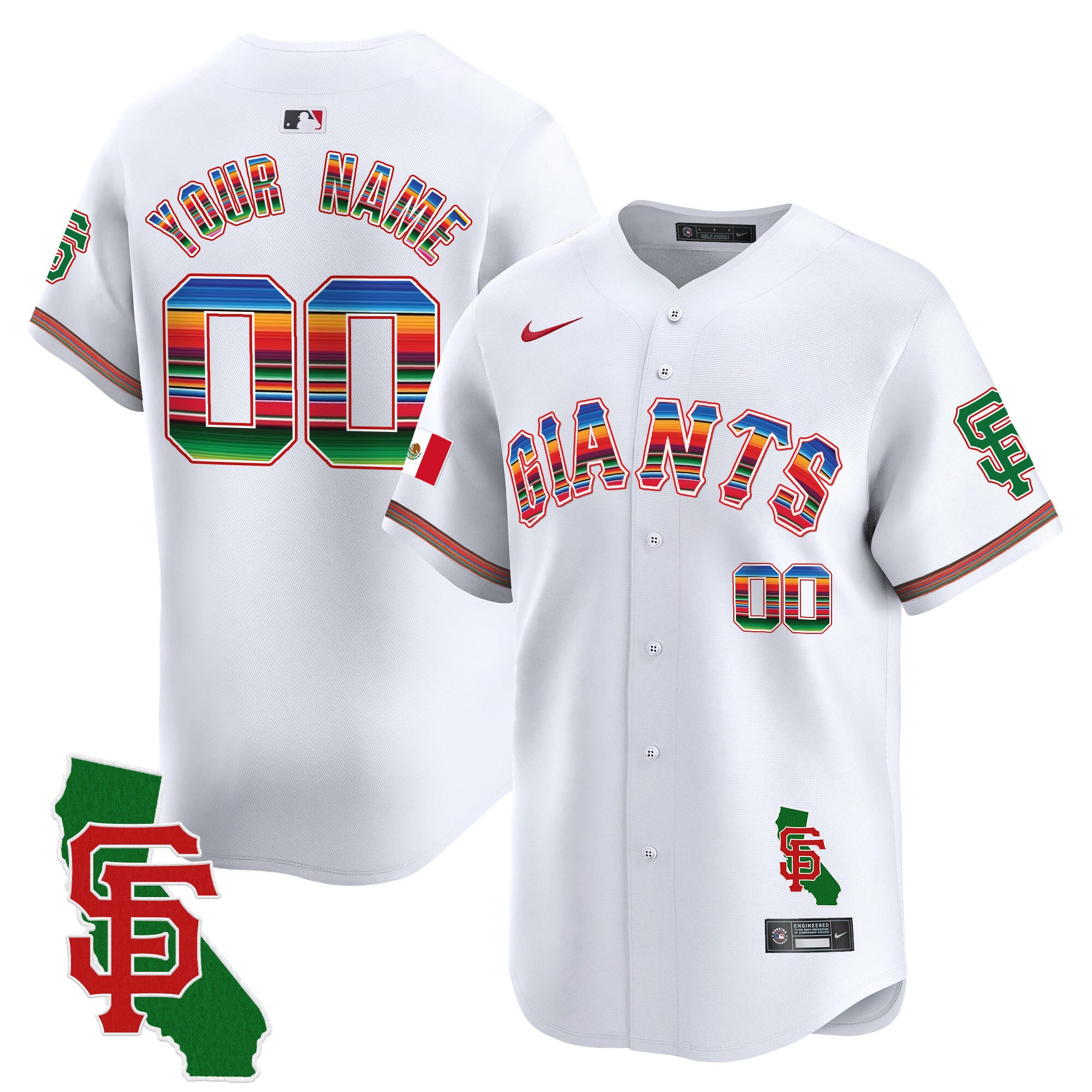 San Francisco Giants Mexico California Patch Vapor Premier Limited Custom Jersey - All Stitched - Men, White