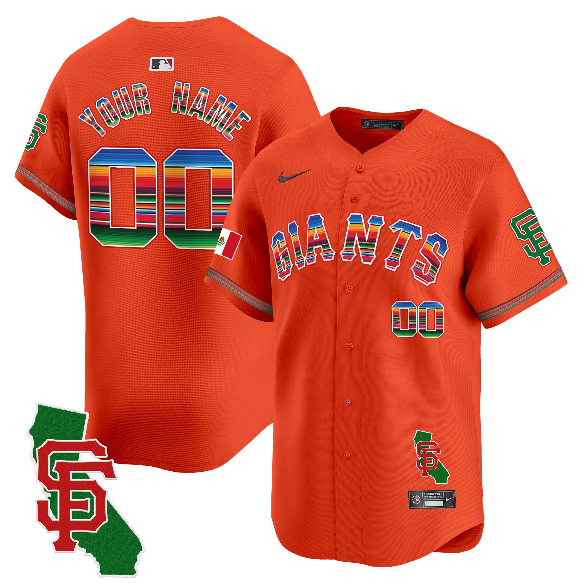 San Francisco Giants Mexico California Patch Vapor Premier Limited Custom Jersey - All Stitched - Men, Orange