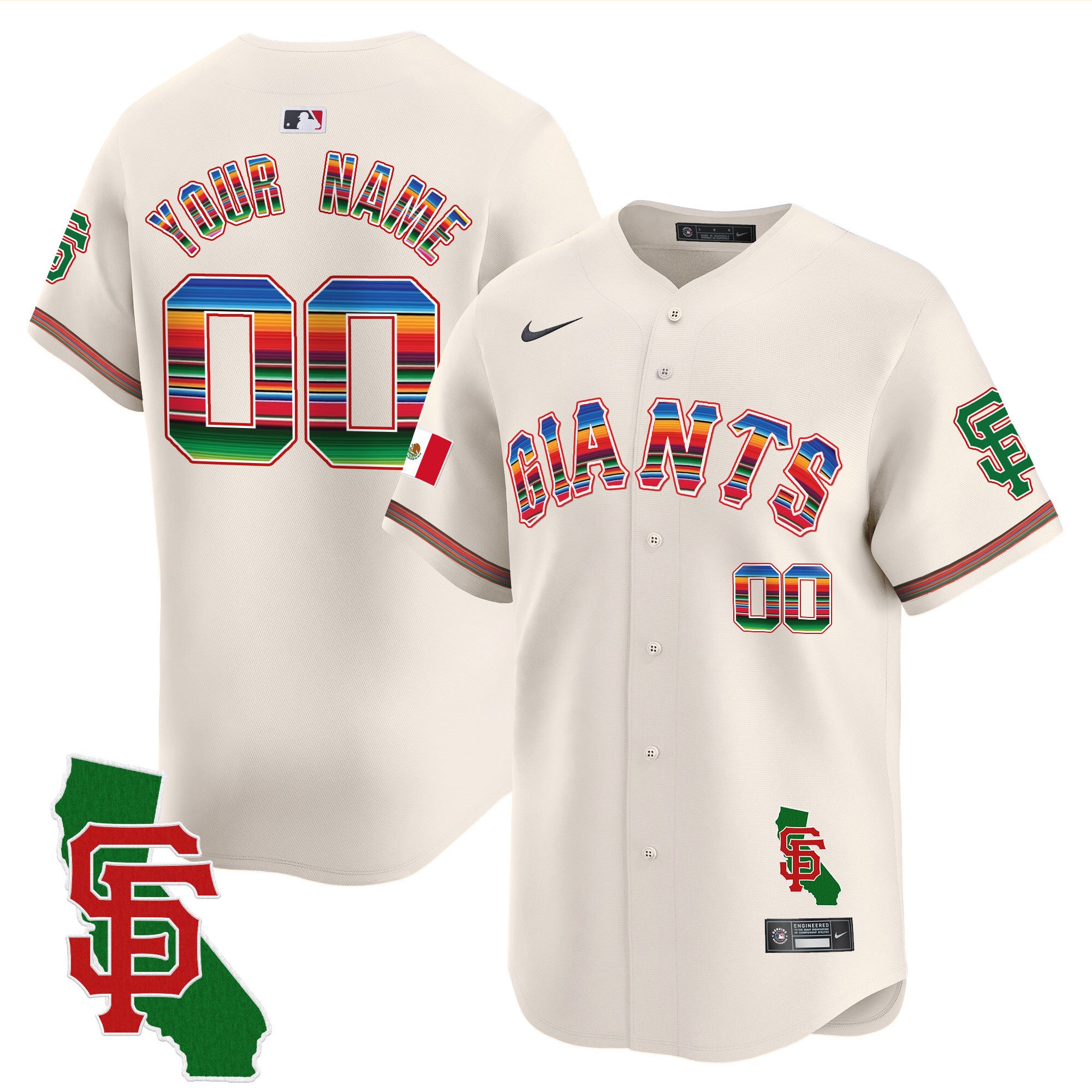 San Francisco Giants Mexico California Patch Vapor Premier Limited Custom Jersey - All Stitched - Men, Cream