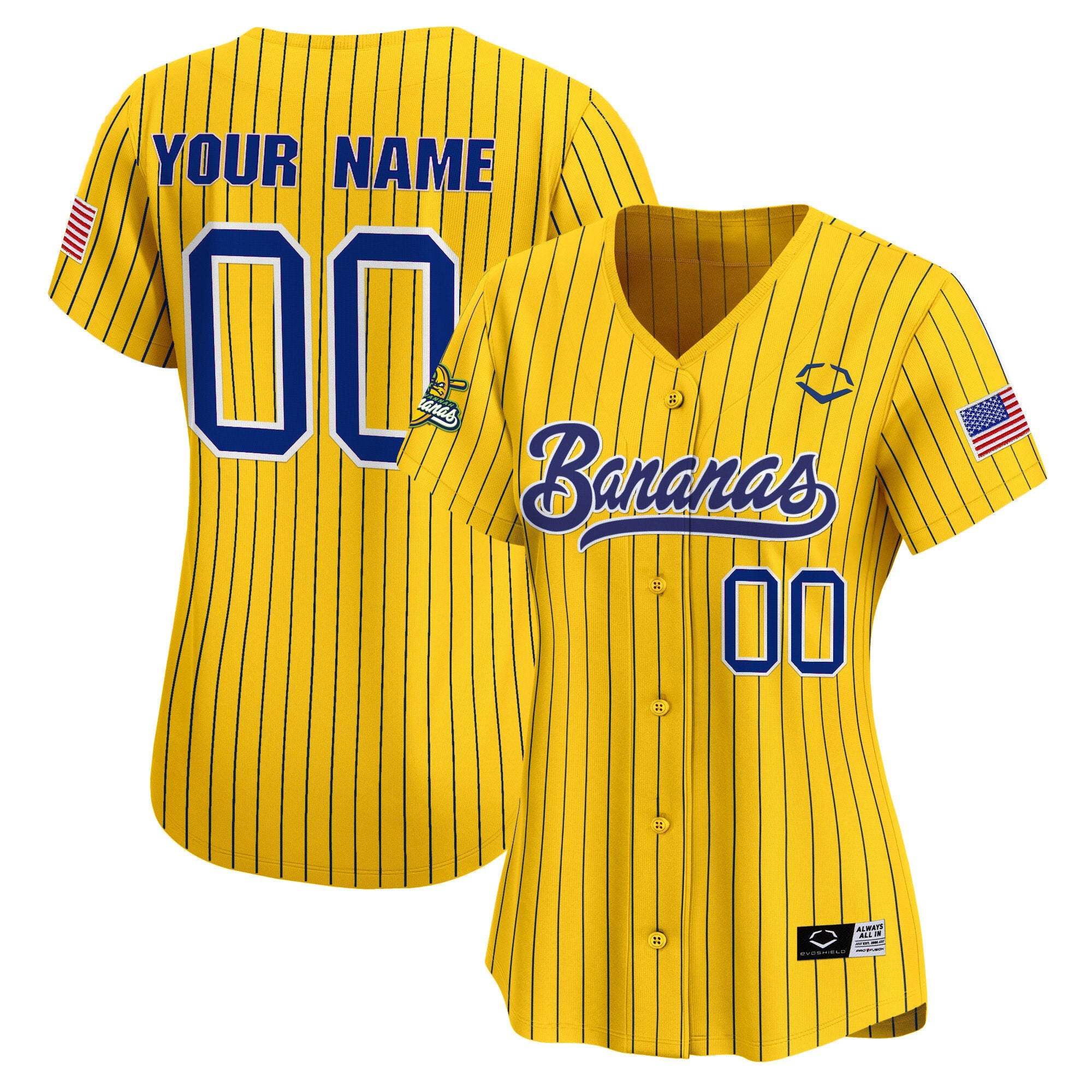 Savannah Bananas Vapor Premier Limited Custom Jersey - All stitched - Women, Pinstripe