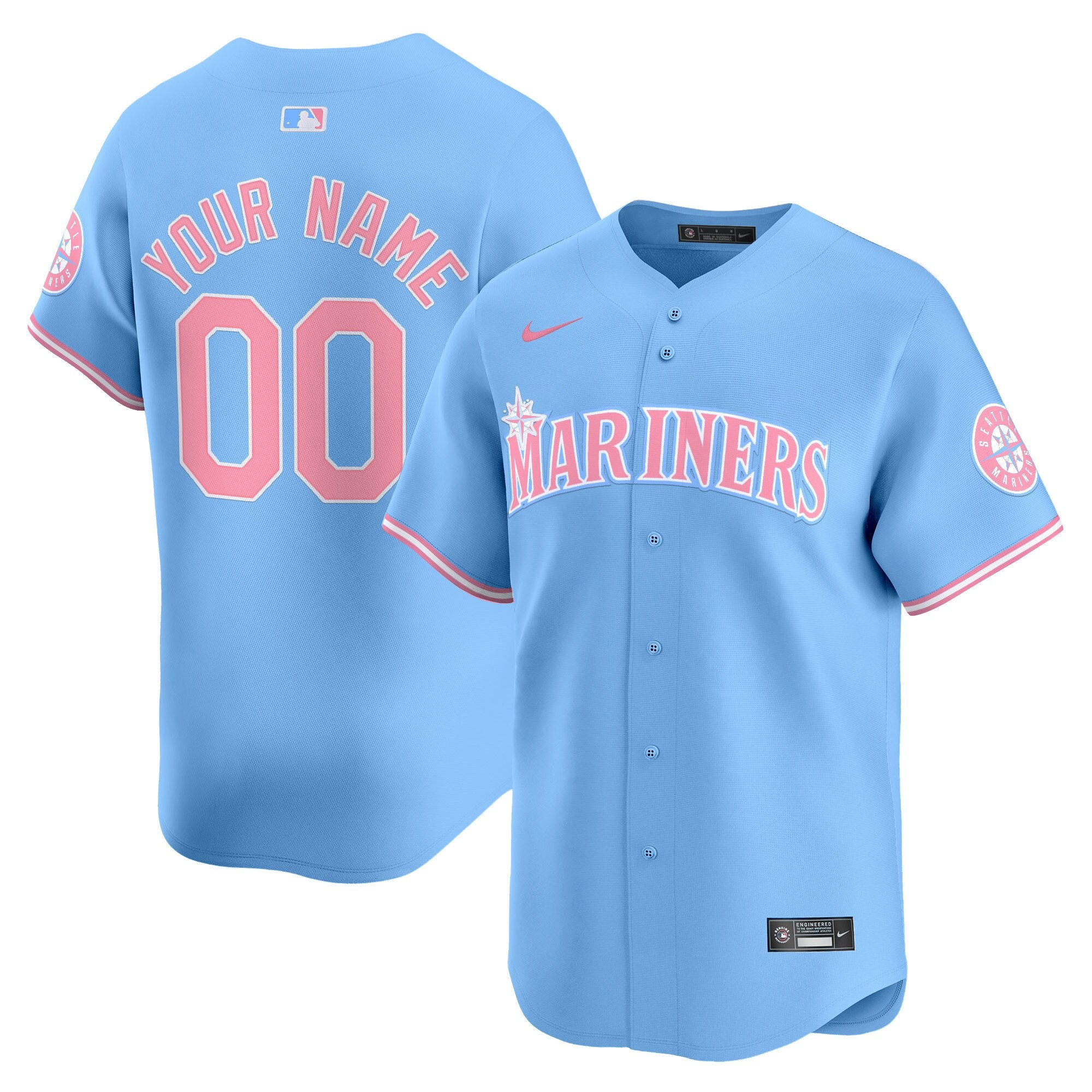 Seattle Mariners Bubblegum Pink Vapor Premier Limited Custom Jersey - All Stitched - Men, Light Blue