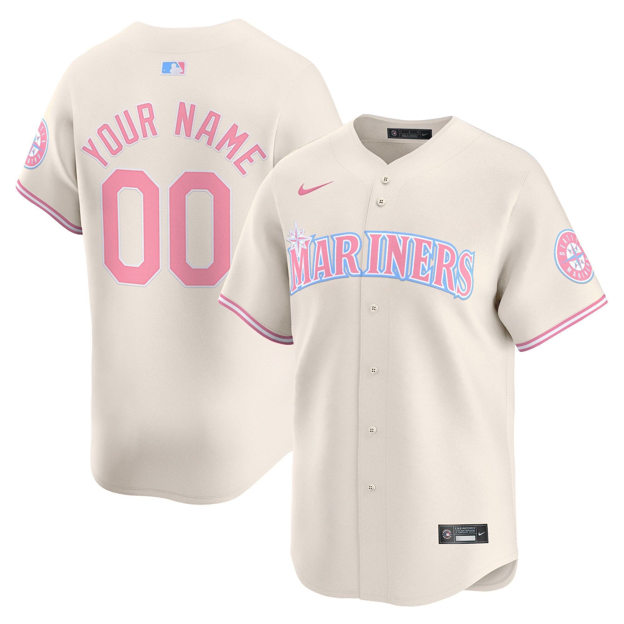Seattle Mariners Bubblegum Pink Vapor Premier Limited Custom Jersey - All Stitched - Men, Cream