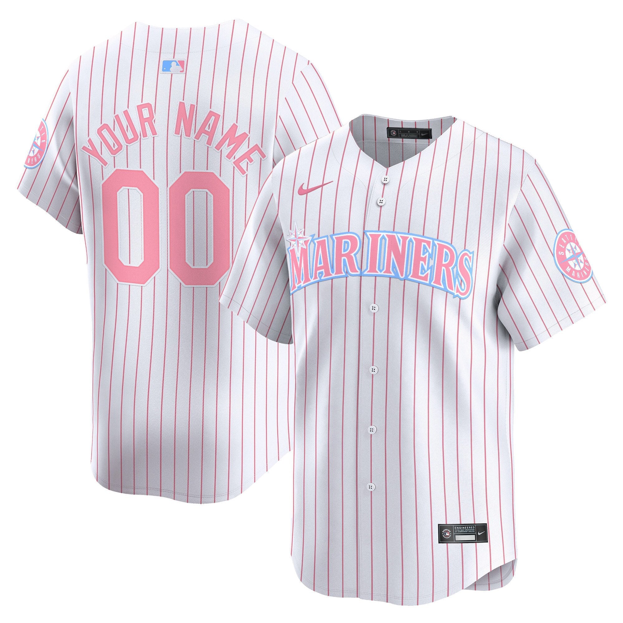 Seattle Mariners Bubblegum Pink Vapor Premier Limited Custom Jersey - All Stitched - Men, Pinstripe