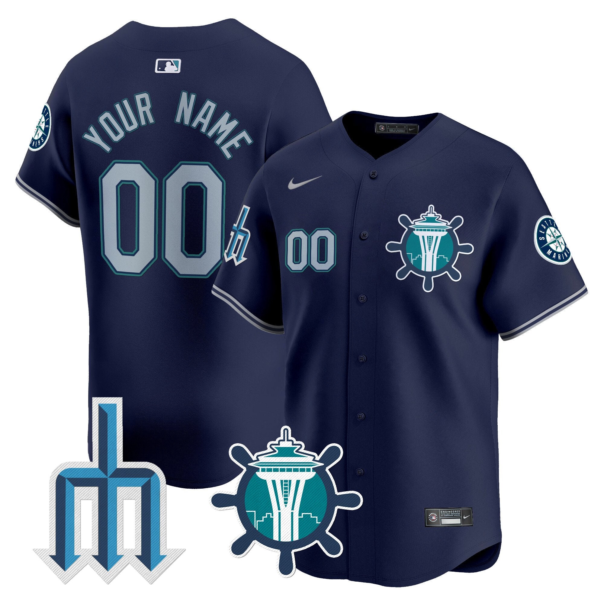 Seattle Mariners Trident Patch Vapor Premier Limited Custom Jersey - All Stitched - Men, Navy