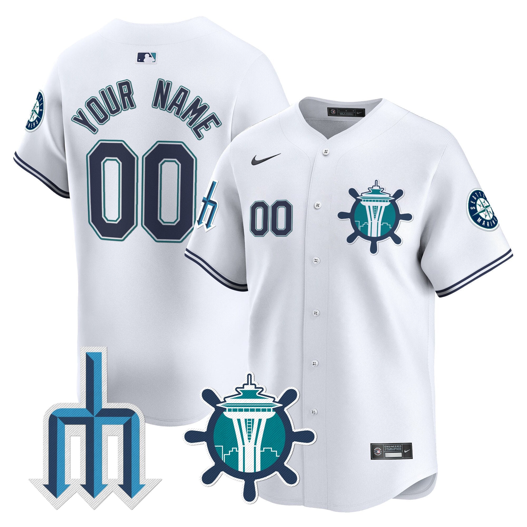 Seattle Mariners Trident Patch Vapor Premier Limited Custom Jersey - All Stitched - Men, White