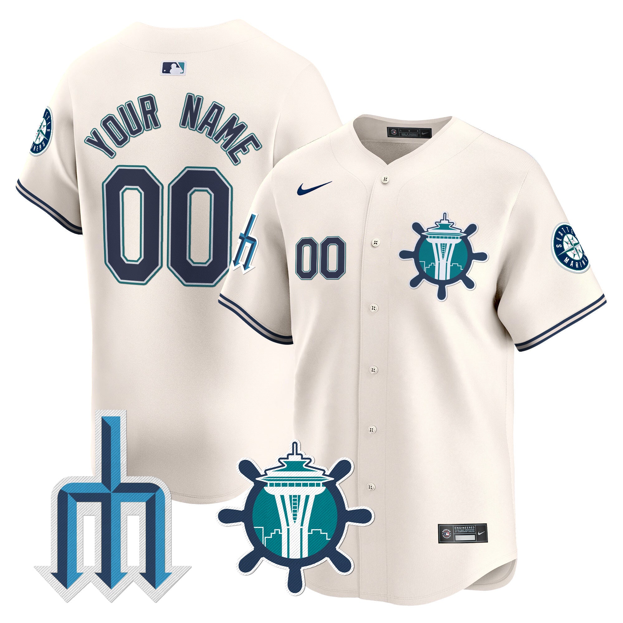 Seattle Mariners Trident Patch Vapor Premier Limited Custom Jersey - All Stitched - Youth, Cream