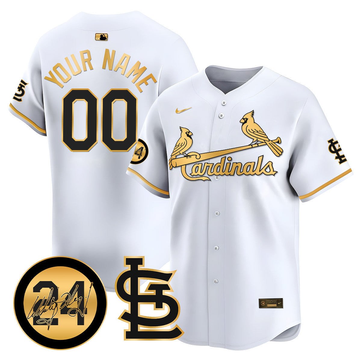 St. Louis Cardinals Memorial Vapor Premier Limited Custom Jersey - All Stitched - Men, White Gold
