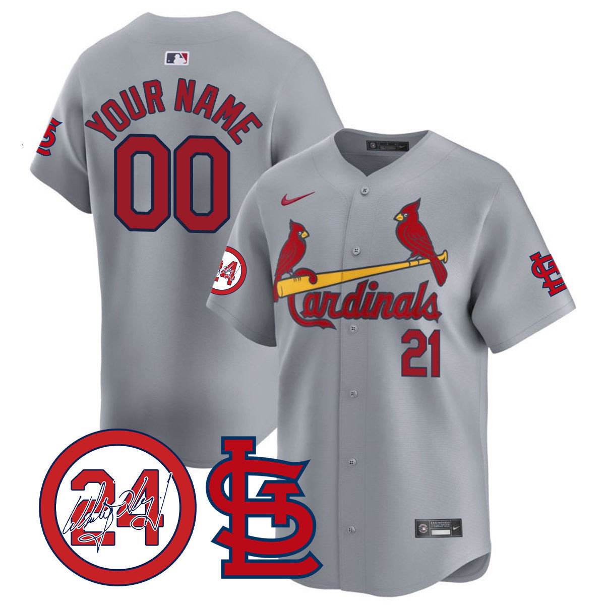 St. Louis Cardinals Memorial Vapor Premier Limited Custom Jersey - All Stitched - Men, Gray