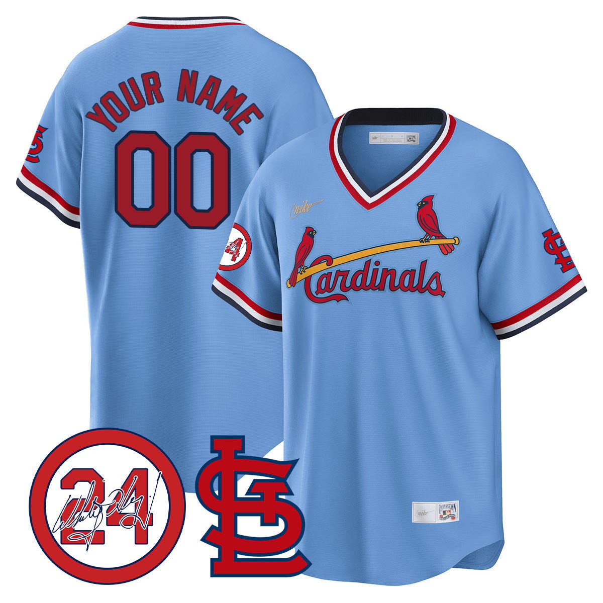 St. Louis Cardinals Memorial Vapor Premier Limited Custom Jersey - All Stitched - Youth, Throwback Blue