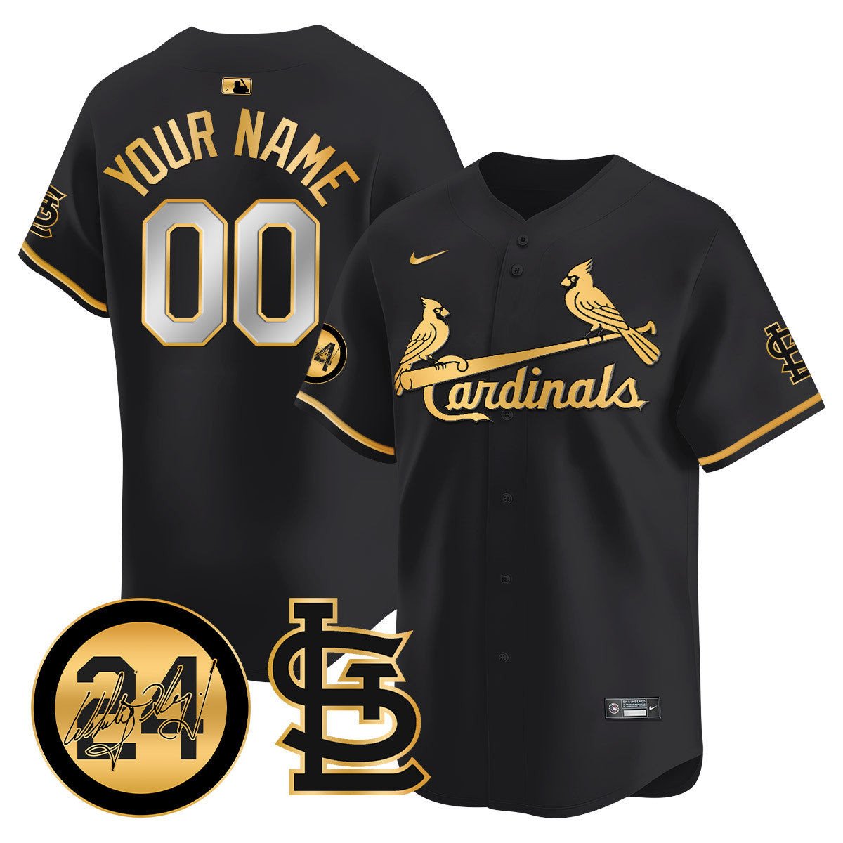 St. Louis Cardinals Memorial Vapor Premier Limited Custom Jersey - All Stitched - Men, Black Gold