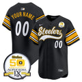 Steelers 50th Anniversary Of Super Bowl IX Patch Vapor Premier Baseball Custom Jersey - All Stitched - Men, Black