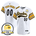 Steelers 50th Anniversary Of Super Bowl IX Patch Vapor Premier Baseball Custom Jersey - All Stitched - Men, White