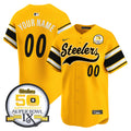 Steelers 50th Anniversary Of Super Bowl IX Patch Vapor Premier Baseball Custom Jersey - All Stitched - Men, Gold