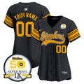 Steelers 50th Anniversary Of Super Bowl IX Patch Vapor Premier Baseball Custom Jersey - All Stitched - Women, Color Rush