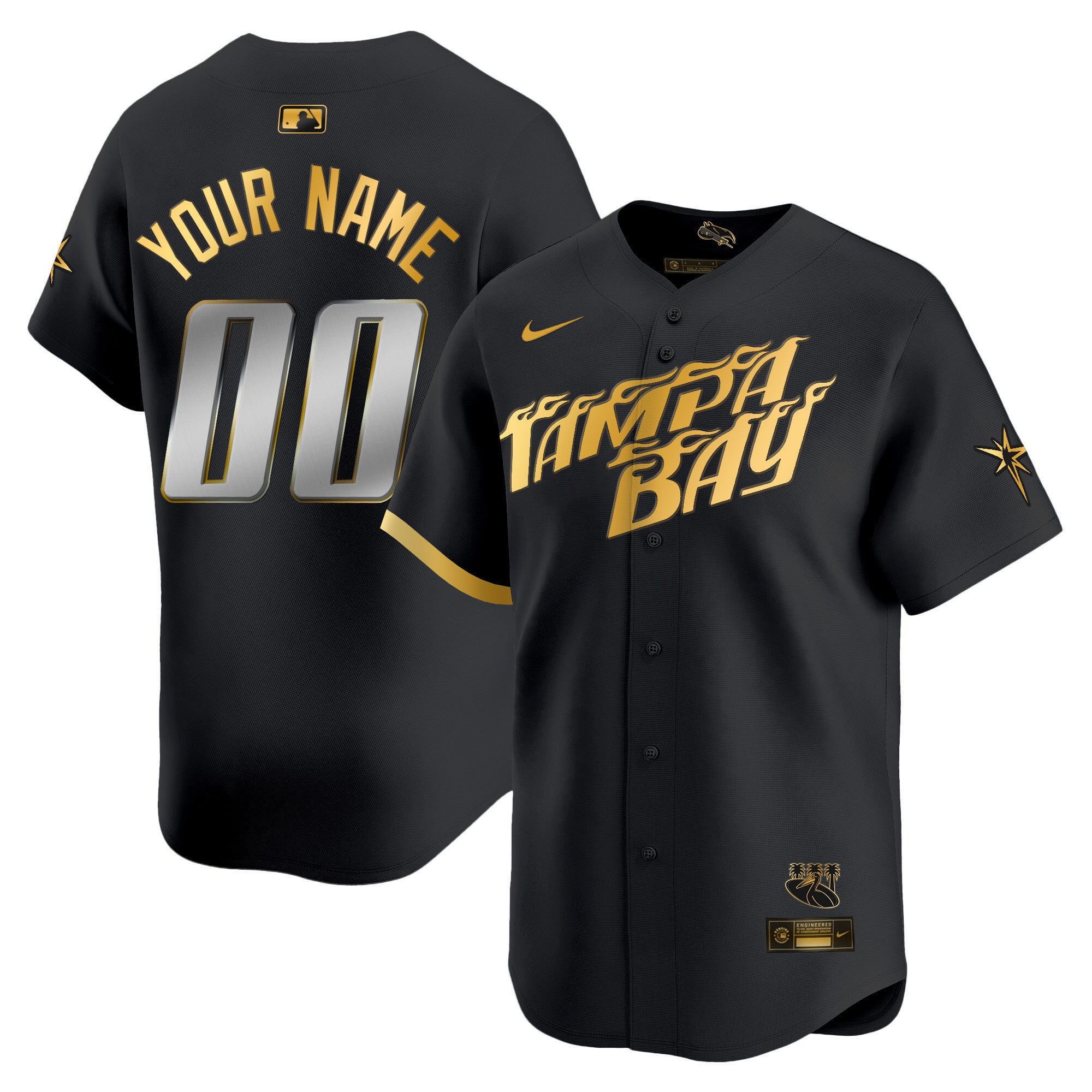Tampa Bay Rays 2024 City Connect Vapor Premier Limited Custom Jersey - Charcoal - All Stitched - Men, Black Gold