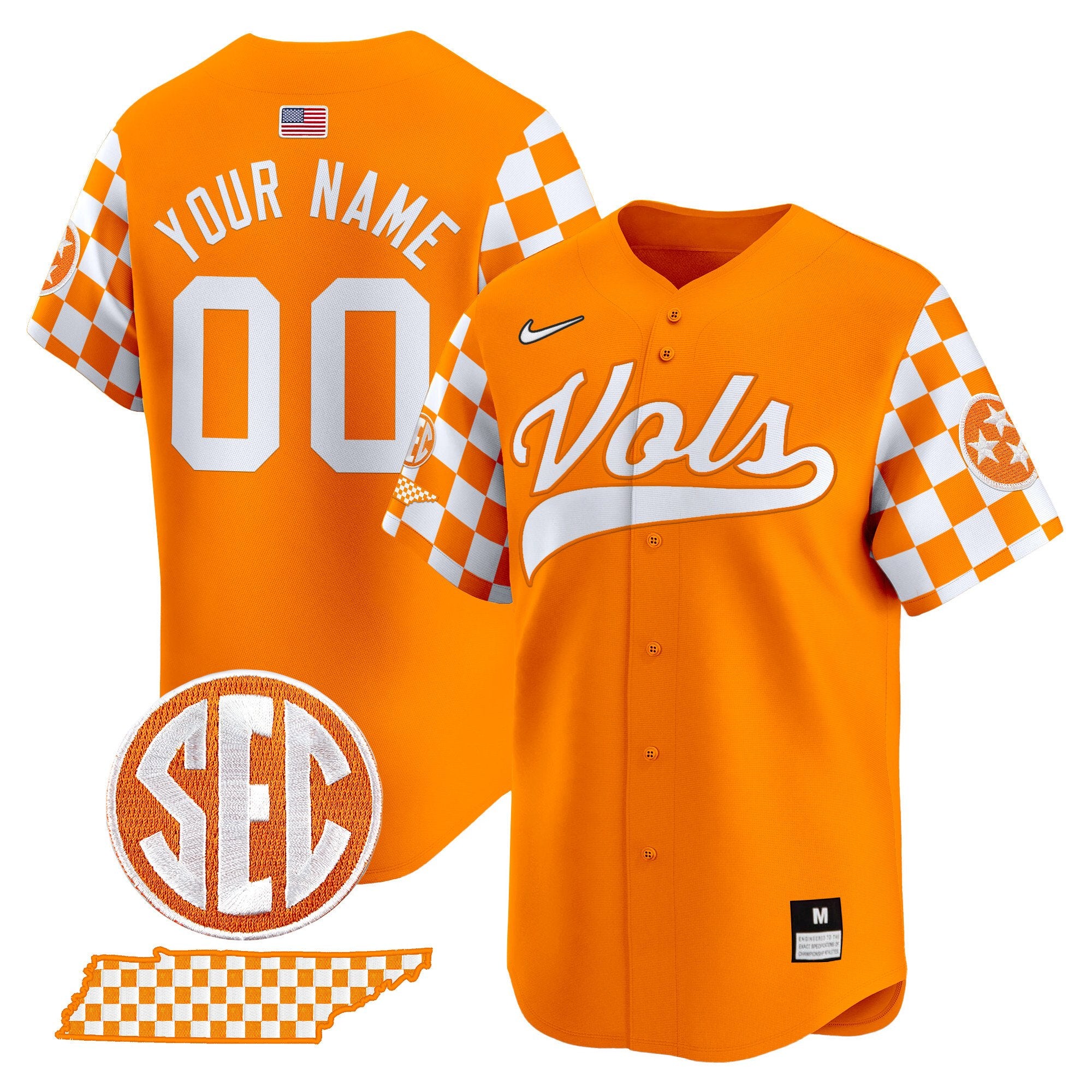 Tennessee Volunteers Checkerboard 2024 Vapor Premier Limited Baseball Custom Jersey - All Stitched - Men, Orange