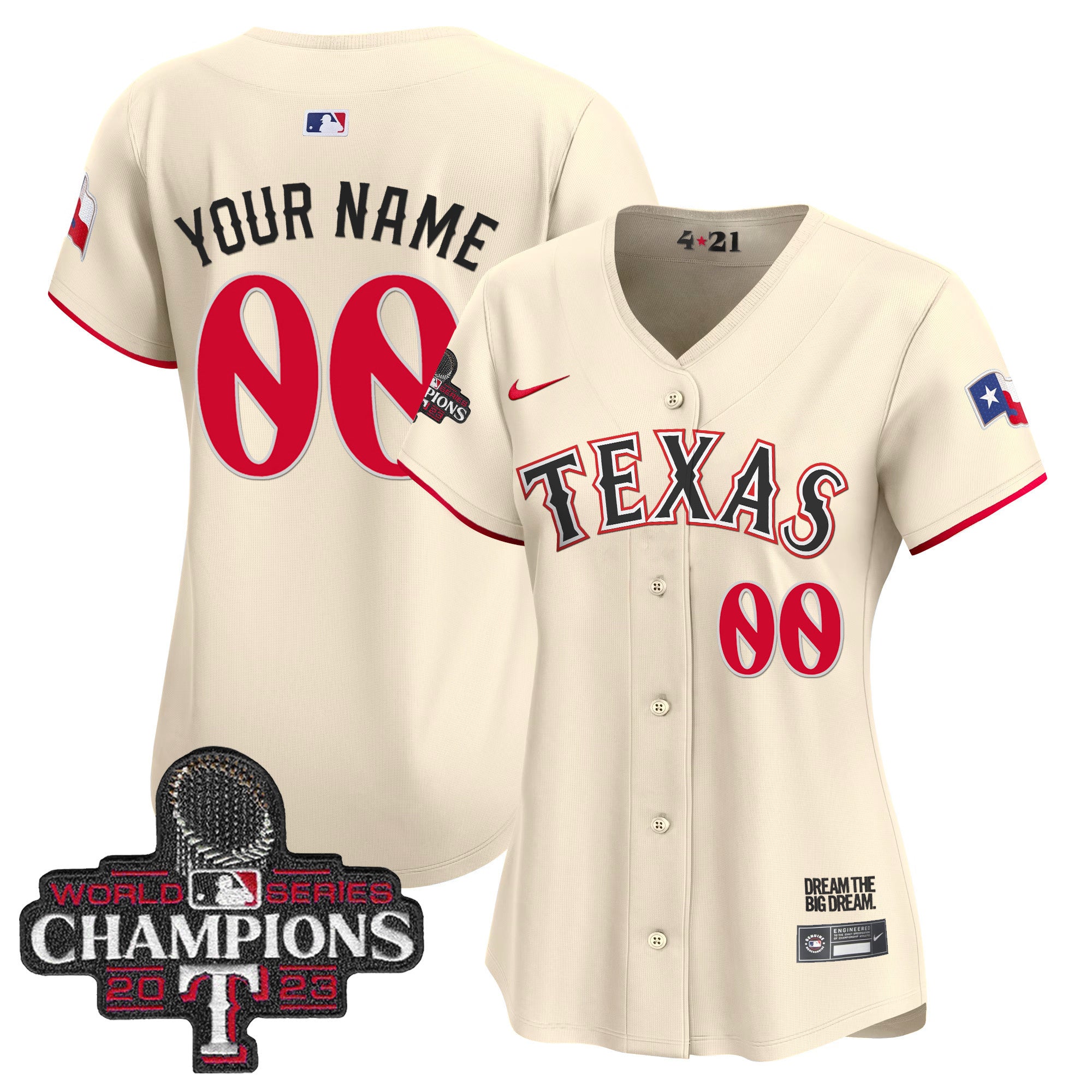 Texas Rangers 2023 World Series Champions City Connect Vapor Premier Limited Custom Jersey - All Stitched - Women, Cream