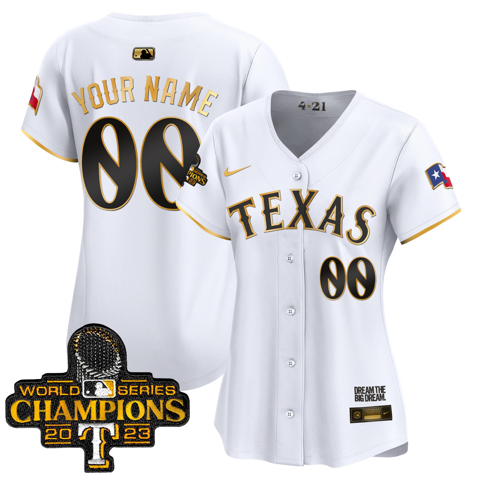 Texas Rangers 2023 World Series Champions City Connect Vapor Premier Limited Custom Jersey - All Stitched - Women, White Gold